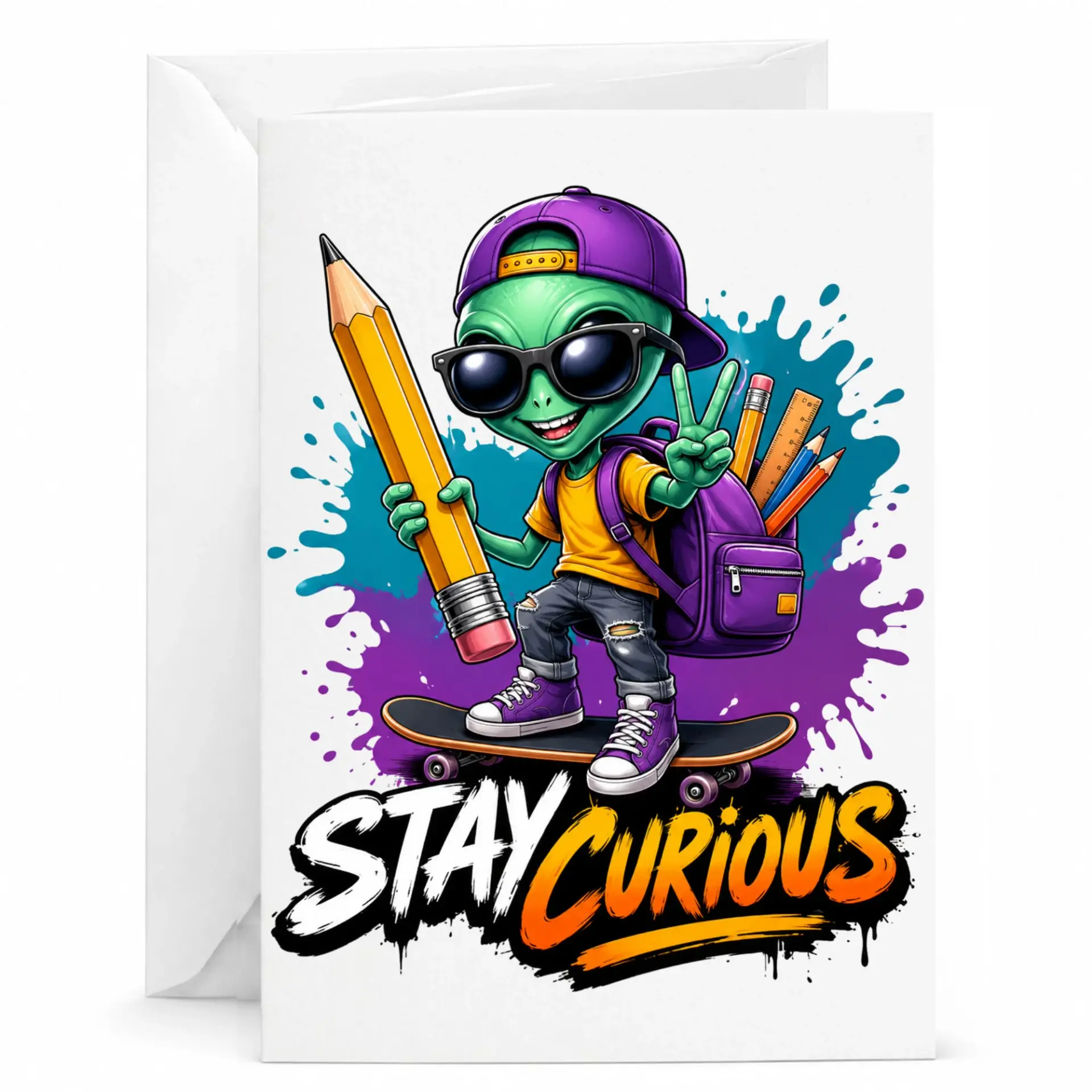 Greeting Card Funny Stay Extraterrestrial Illustration