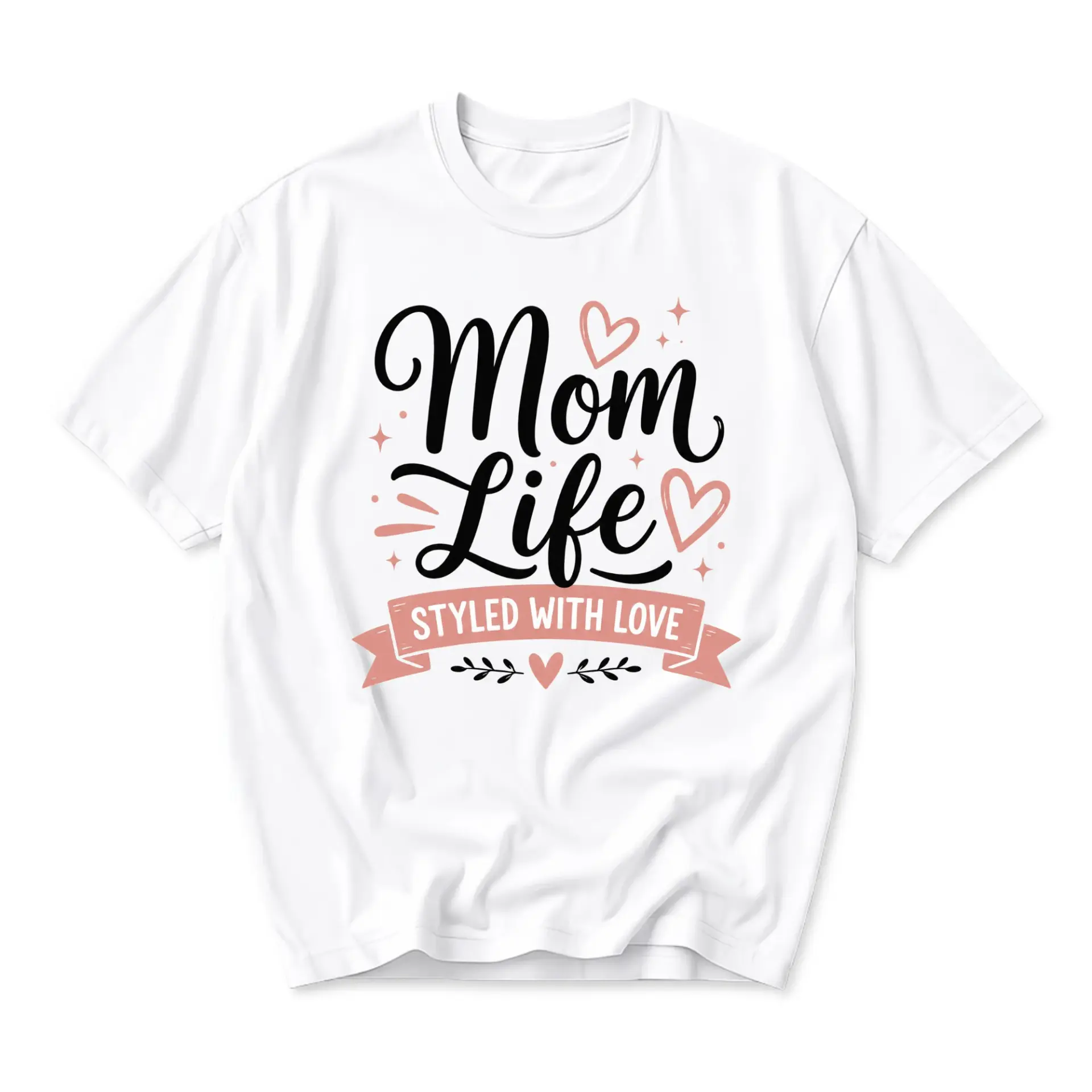 Graphic Tee Mom Life Styled with Love Print Unisex Casual Crew Neck T-Shirt Soft Cotton Blend Everyday Apparel White