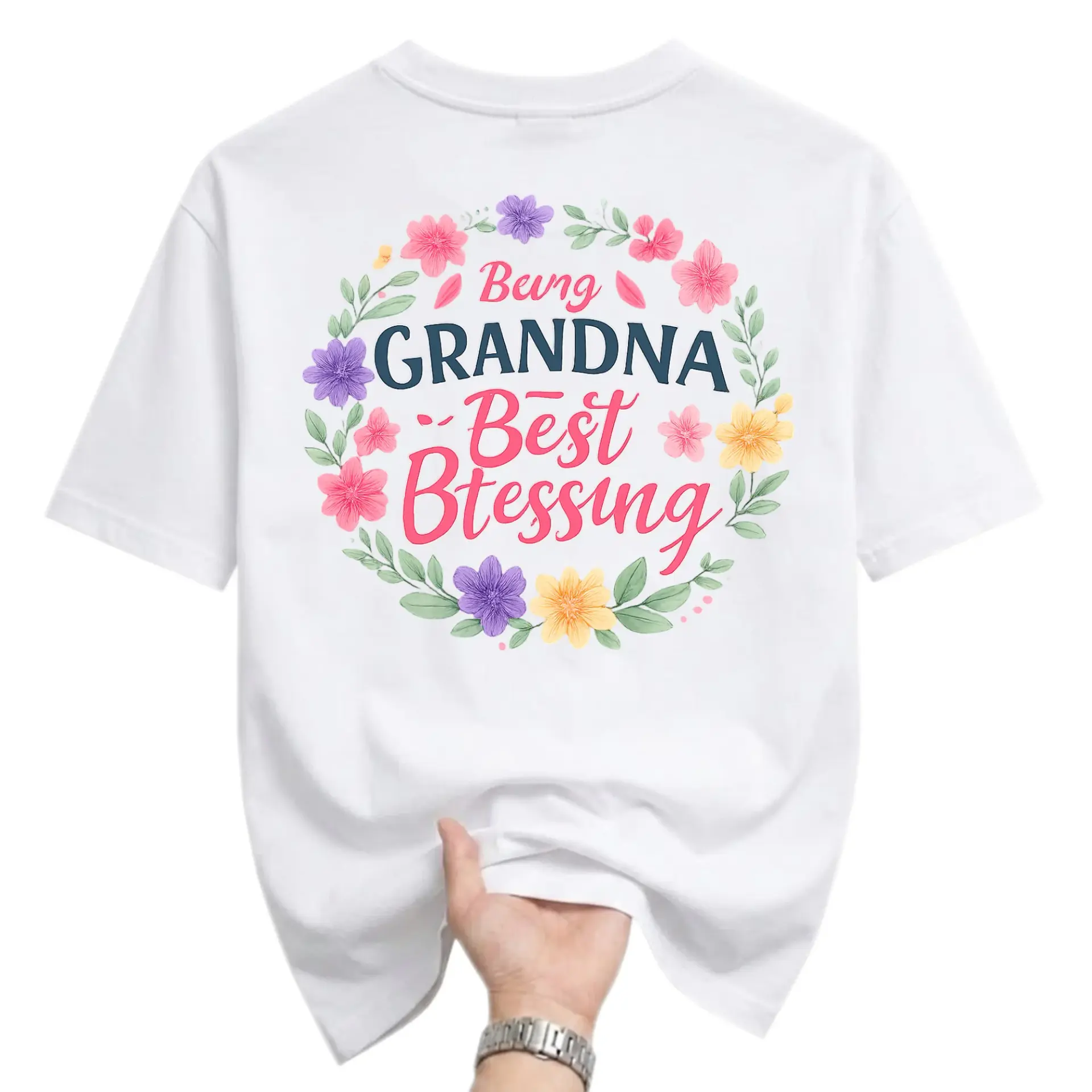 Funny Shirt Being Grandma Best Blessing Floral Graphic Tee Unisex Casual Crew Neck Comfortable Cotton Blend Top