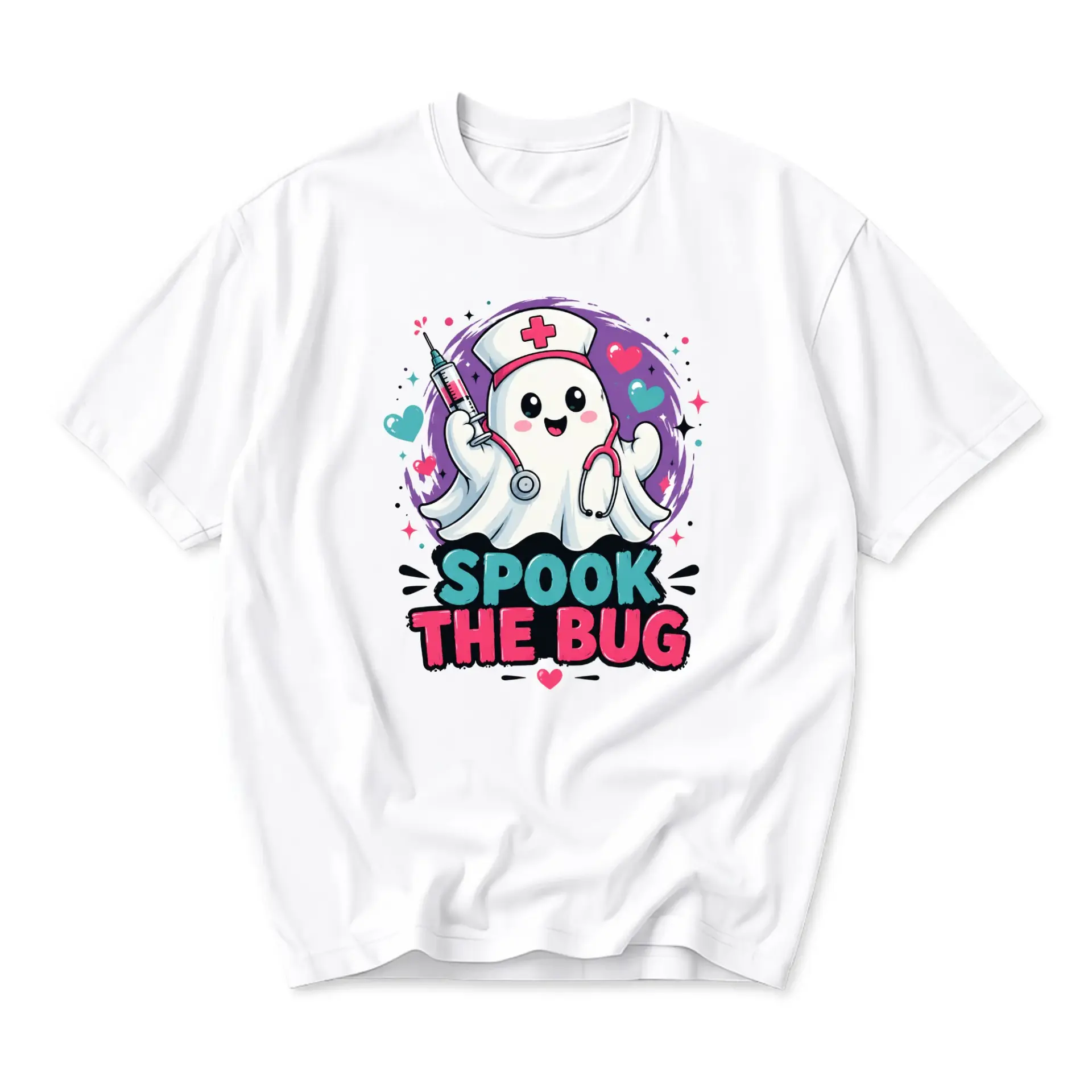 Funny Shirt Spook the Bug Ghost Nurse Graphic Tee Unisex Casual Apparel for Medical Professionals and Halloween Fans