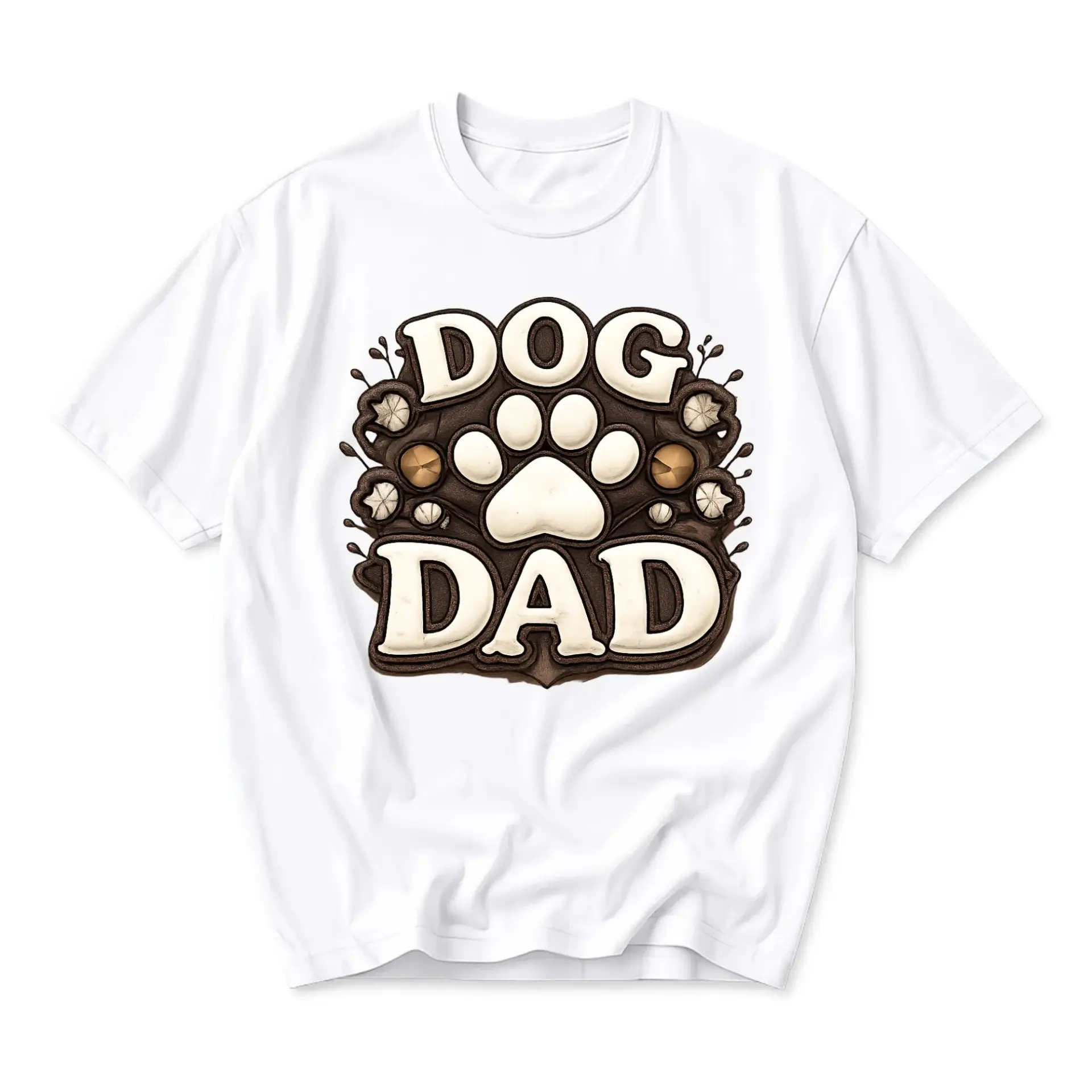 Dog Dad Graphic Tee Unisex Casual Crew Neck T-Shirt Featuring Paw Print