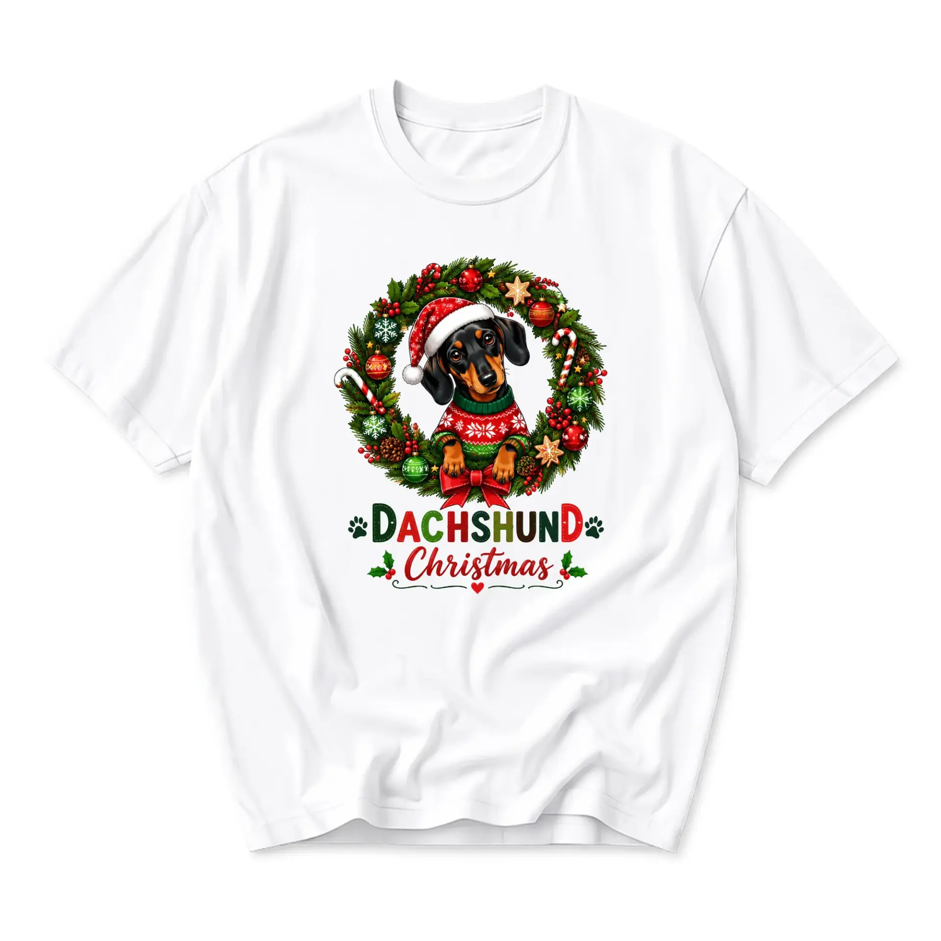 Graphic Tee Dachshund Christmas Holiday Dog Lover Short Sleeve Unisex Crew