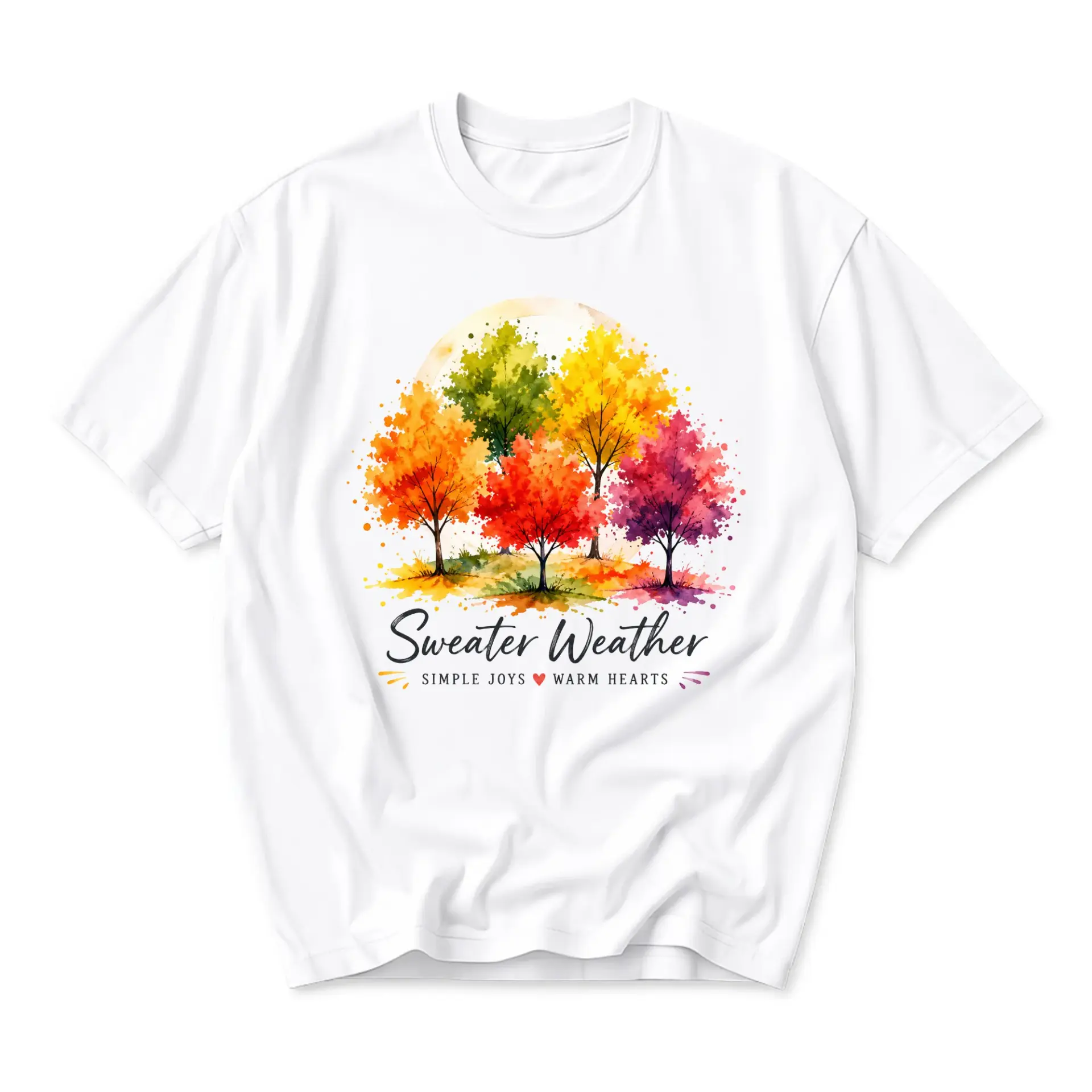 Graphic Tee Sweater Weather Autumn Trees Watercolor Print Unisex Casual Crew Neck Comfortable Soft Cotton Top