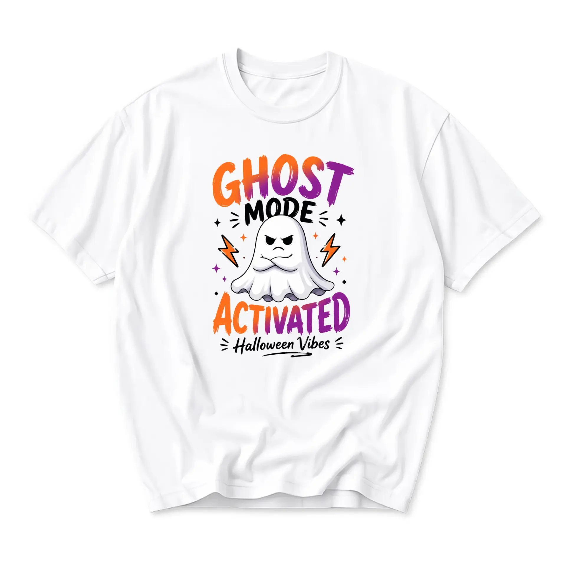 Funny Shirt Ghost Mode Activated Halloween Vibes Unisex Graphic Printed T-Shirt Casual Cotton Blend Crew Neck Tee