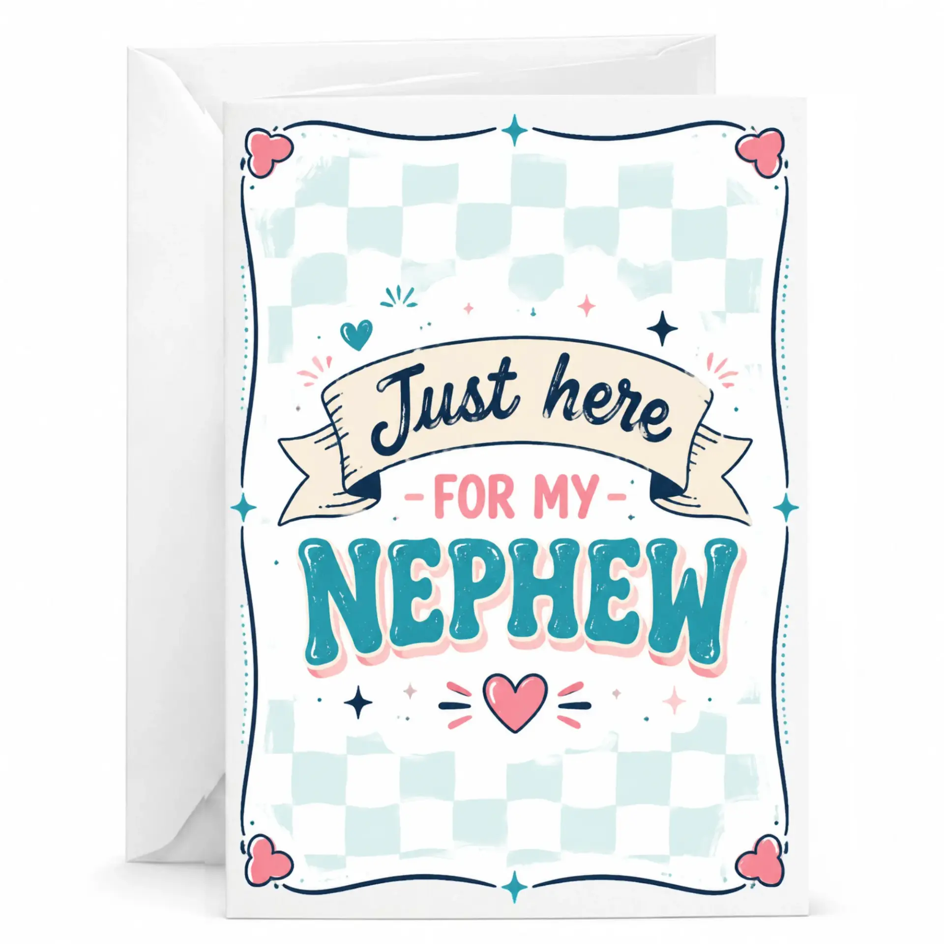 Greeting Card for Nephew Featuring Cute Checkerboard Pattern Design for Birthday Celebration or Special Occasion