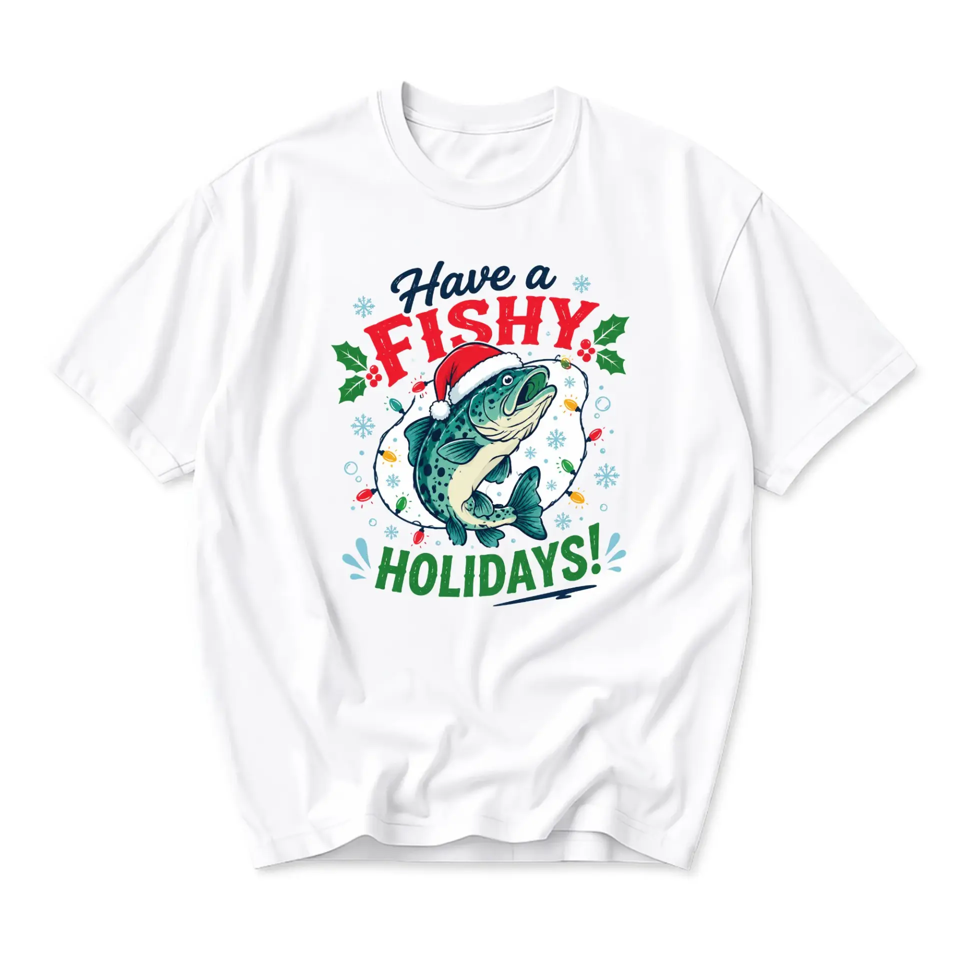 Funny Shirt Have a Fishy Holidays Graphic Tee Retro Fishing Christmas