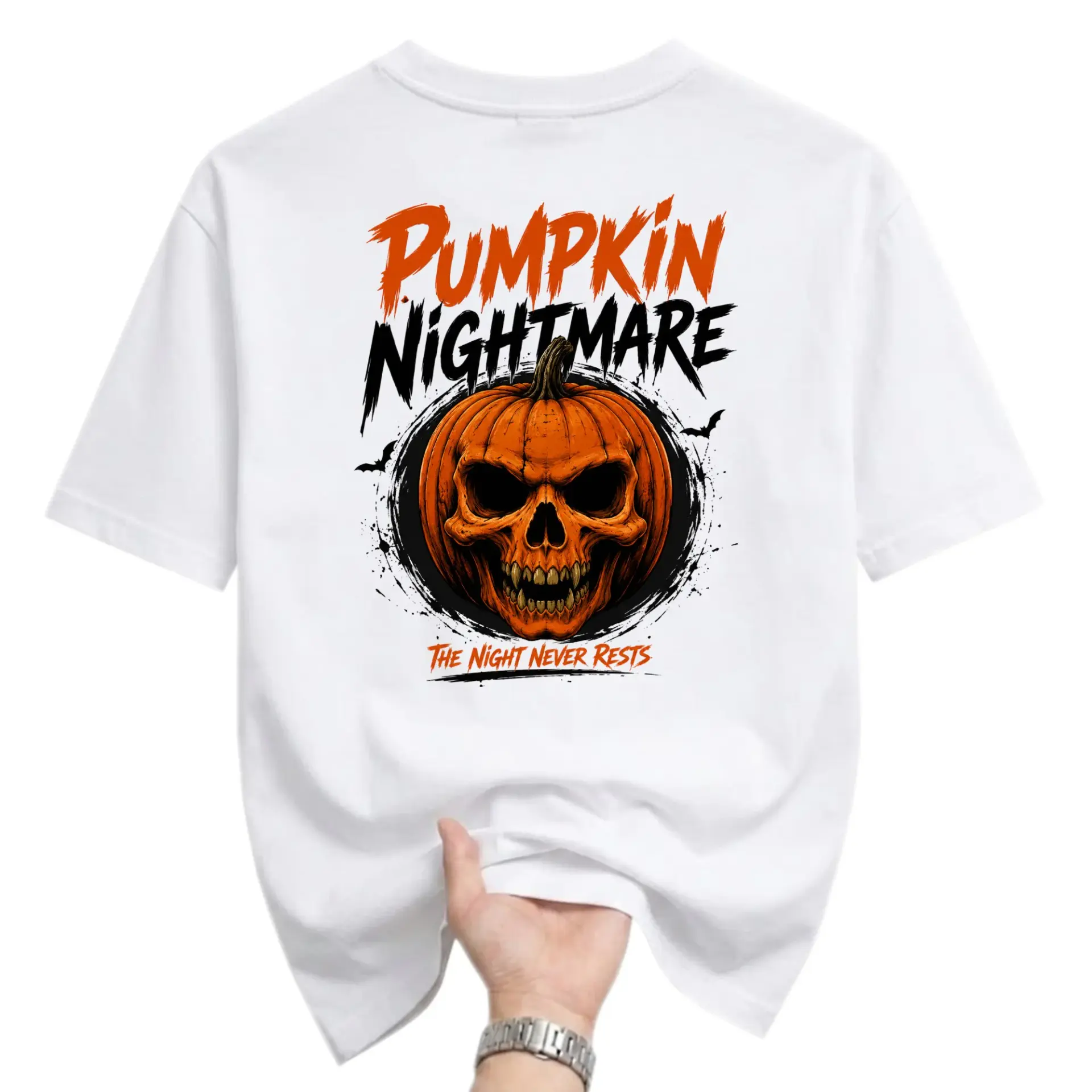 Graphic Tee Pumpkin Nightmare Skull Shirt Unisex Casual Crew Neck Apparel for Everyday Wear and Seasonal Celebrations