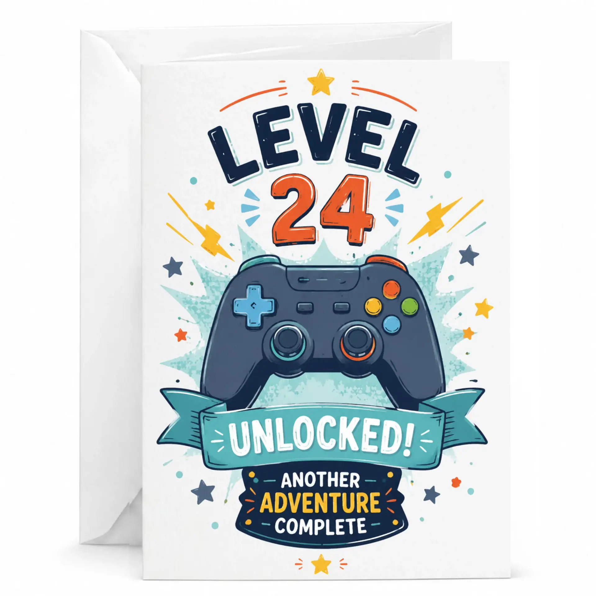Birthday Card Level 24 Unlocked Another Adventure Complete Greeting Card for Gamer Theme Celebration 5x7 Inches