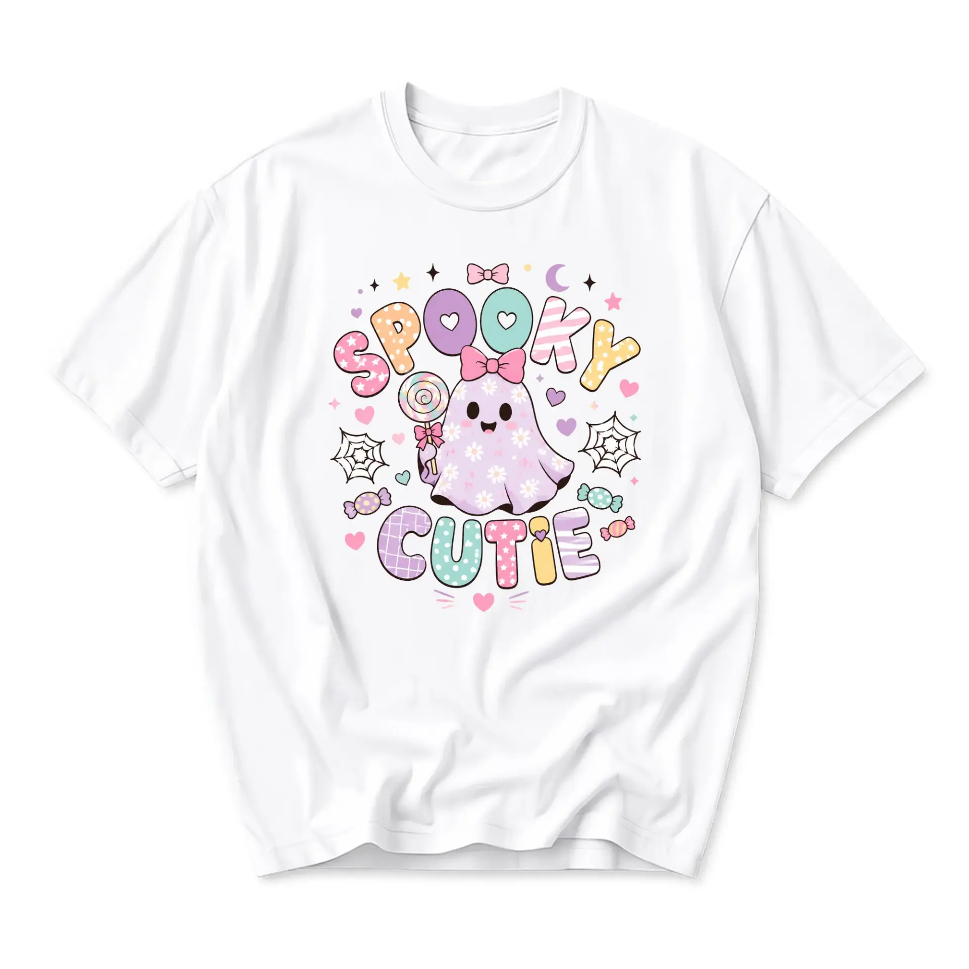 Graphic Tee Spooky Cutie Pastel Ghost Design Unisex Crew Neck Soft Cotton Casual Everyday Short Sleeve Shirt