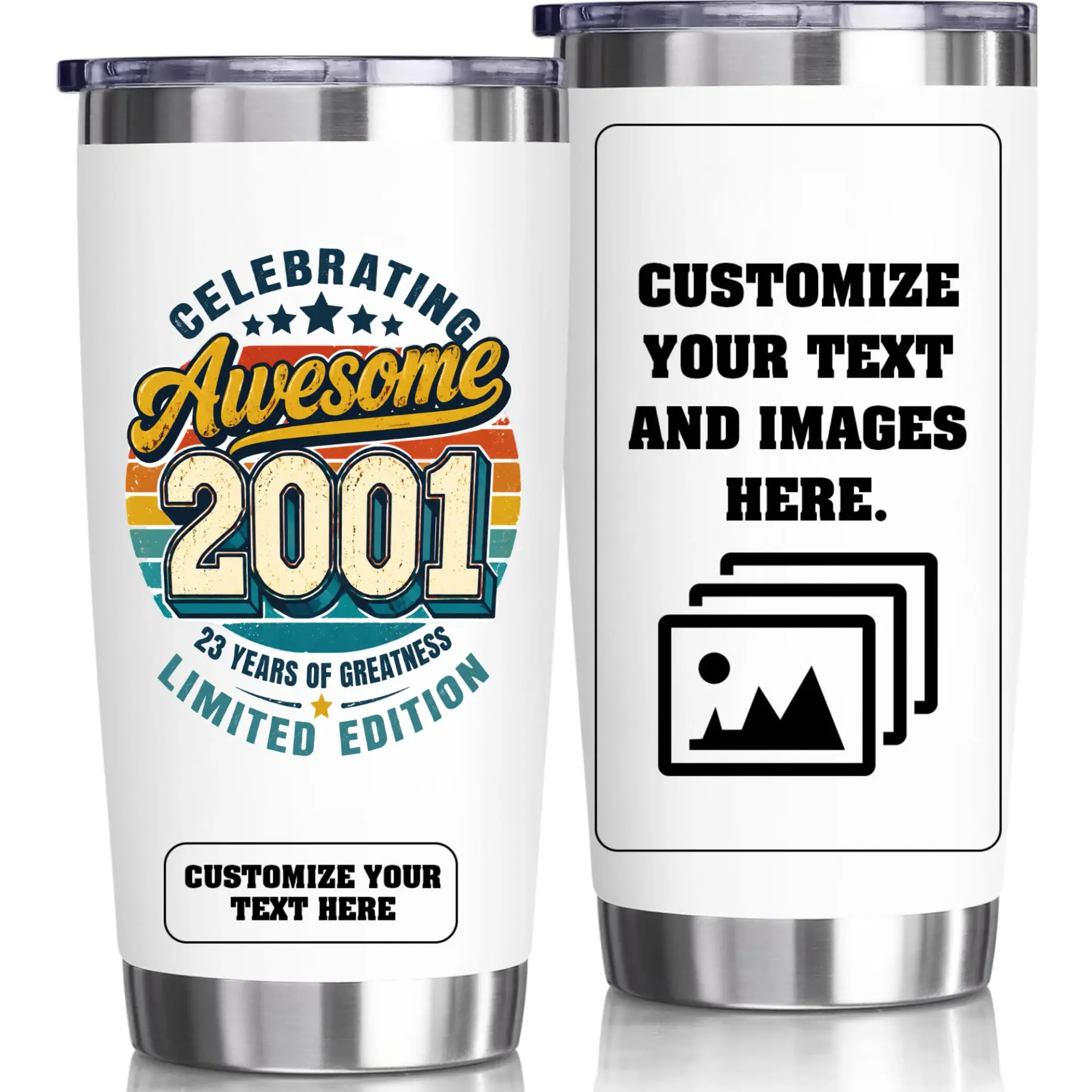 Stainless Steel Tumbler 20oz Custom Birthday Gift Idea 23 Years of Greatness Retro Limited Edition Personalized Cup