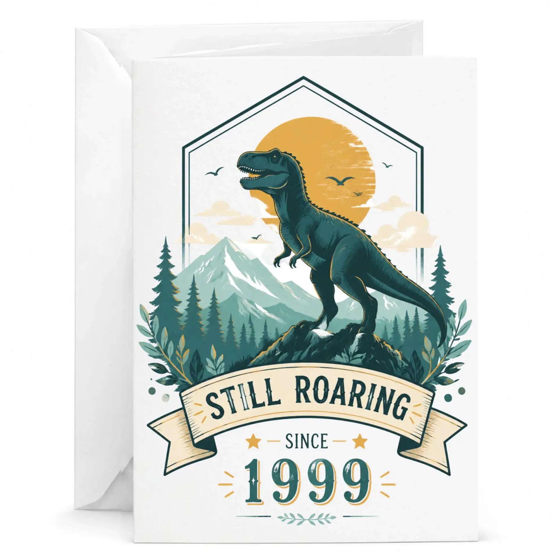 Birthday Card Still Roaring Since 1999 Vintage Dinosaur Greeting Card with Envelope for Milestone Birthday Celebration