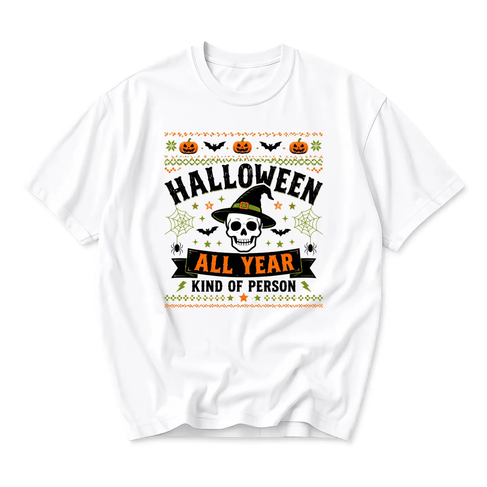 Graphic Tee Halloween All Year Kind of Person Unisex Crew Neck Casual Shirt Soft Cotton Blend Seasonal Top White