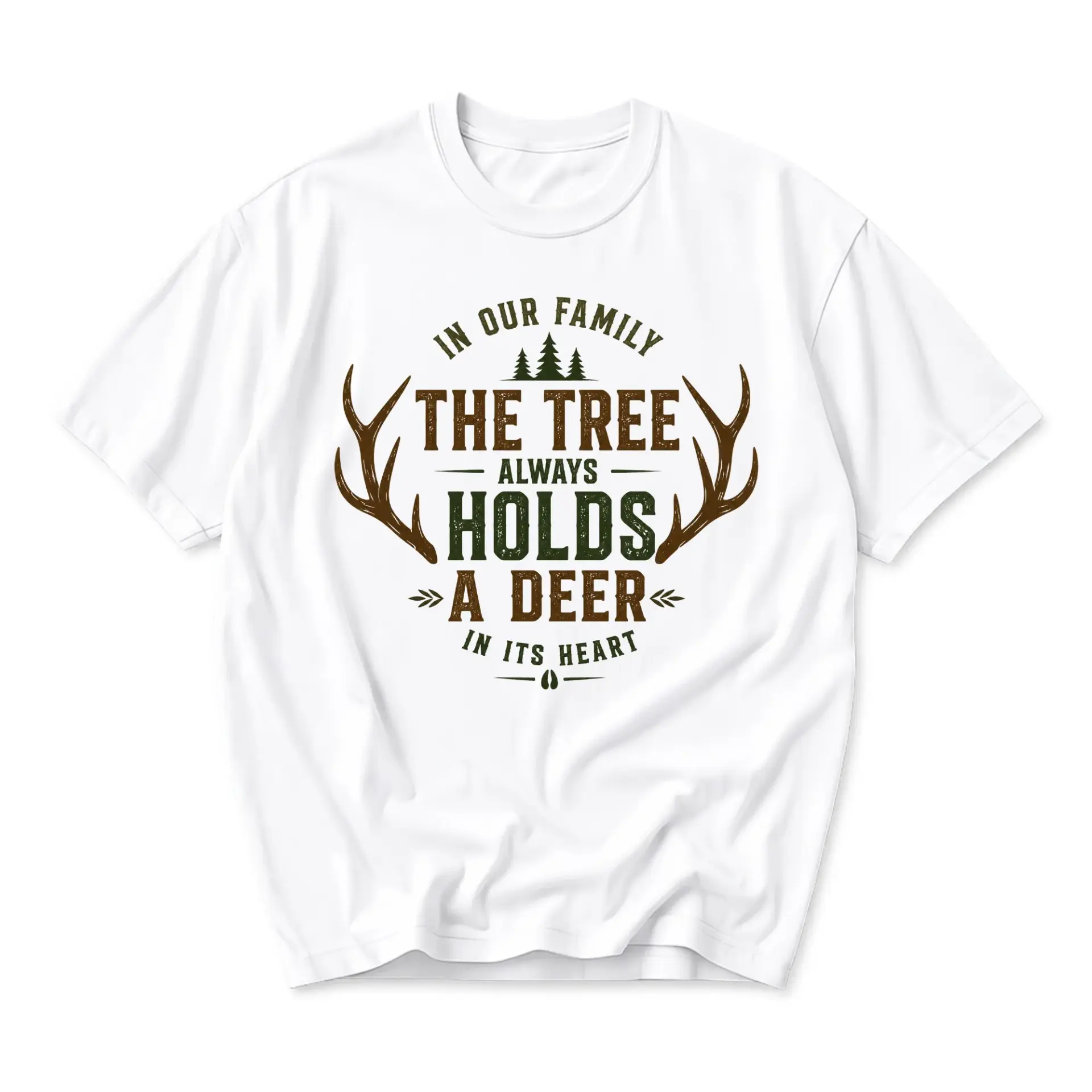 Graphic Tee Unisex Crew Neck T-Shirt in Our Family the Tree Always Holds a Deer in Its Heart Outdoors Design