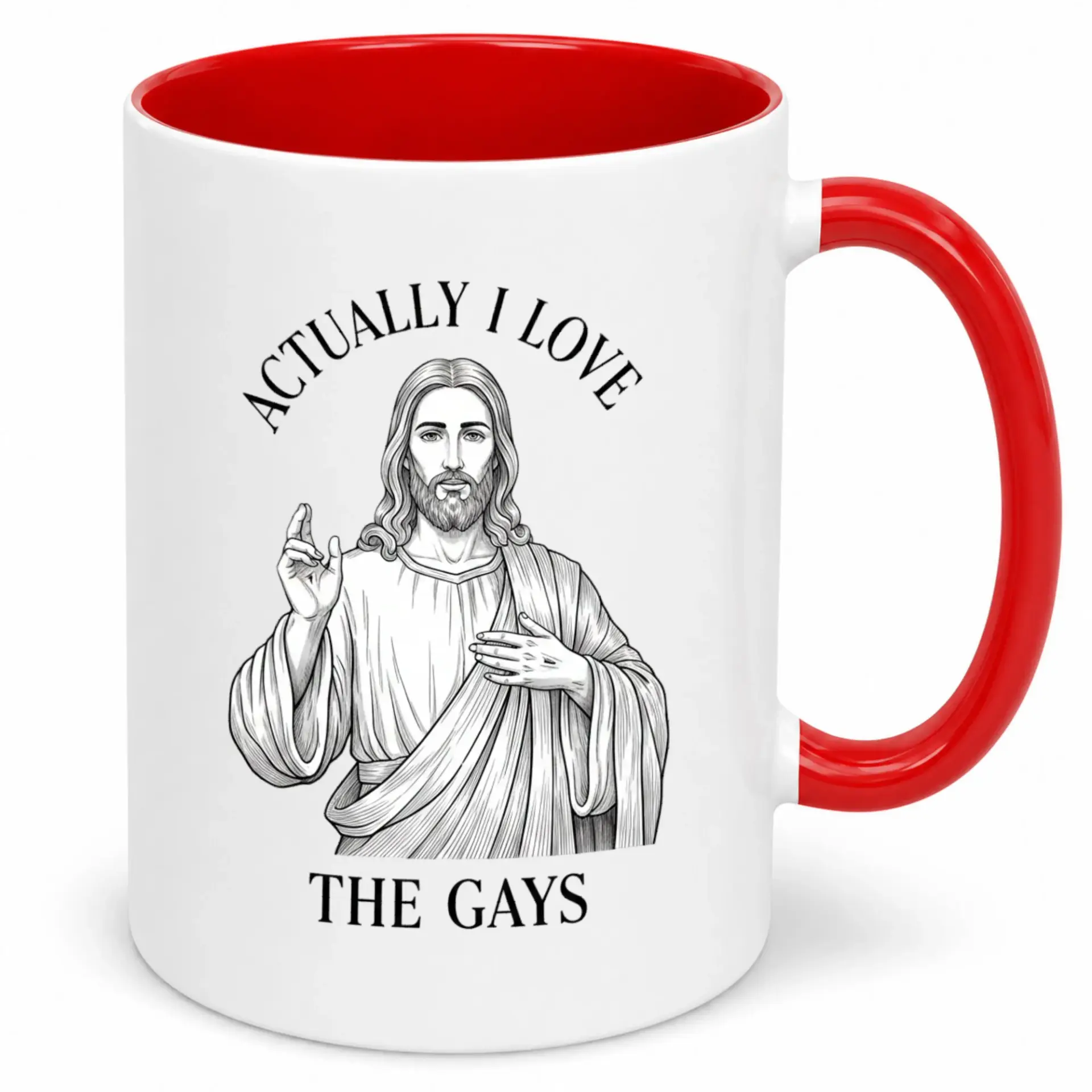 Funny Ceramic Coffee Mug with Jesus Design Actually I Love the Gays Statement Drinkware Inspirational Beverage Cup Gift
