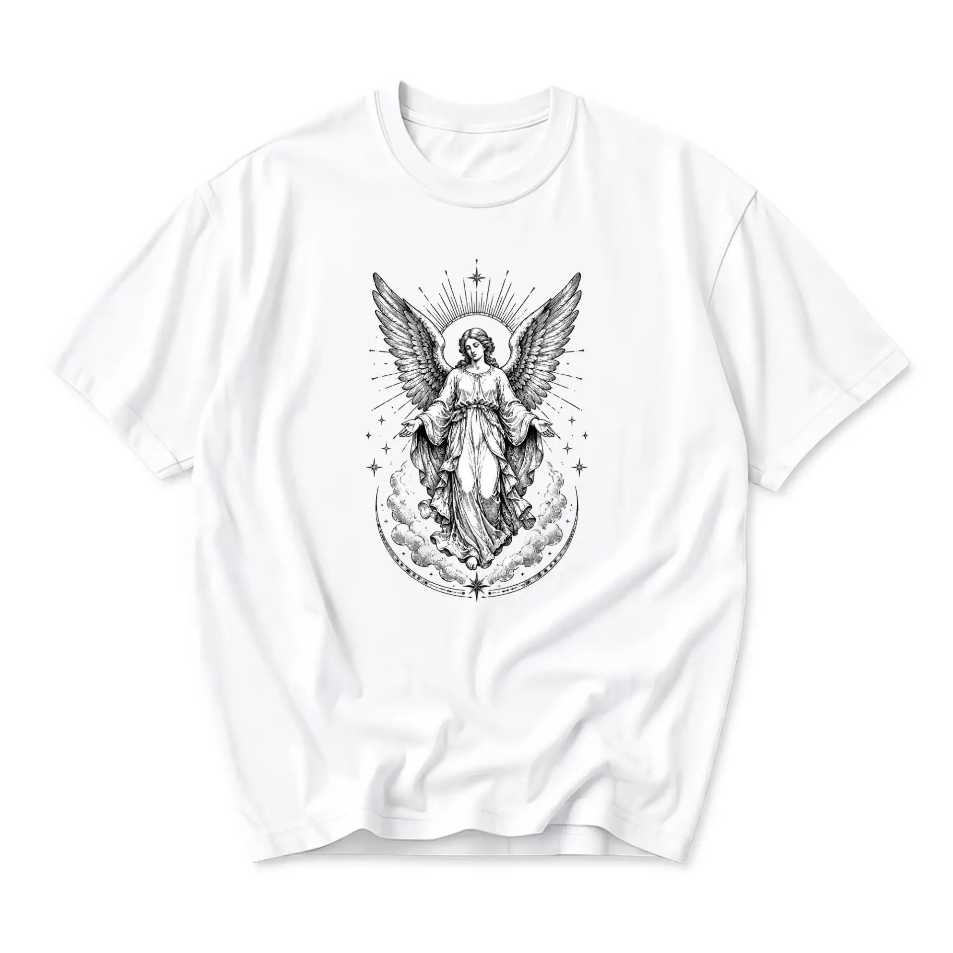 Graphic Tee Celestial Angel Illustration Unisex Crew Neck Short Sleeve Casual Cotton Blend Comfortable Everyday Top