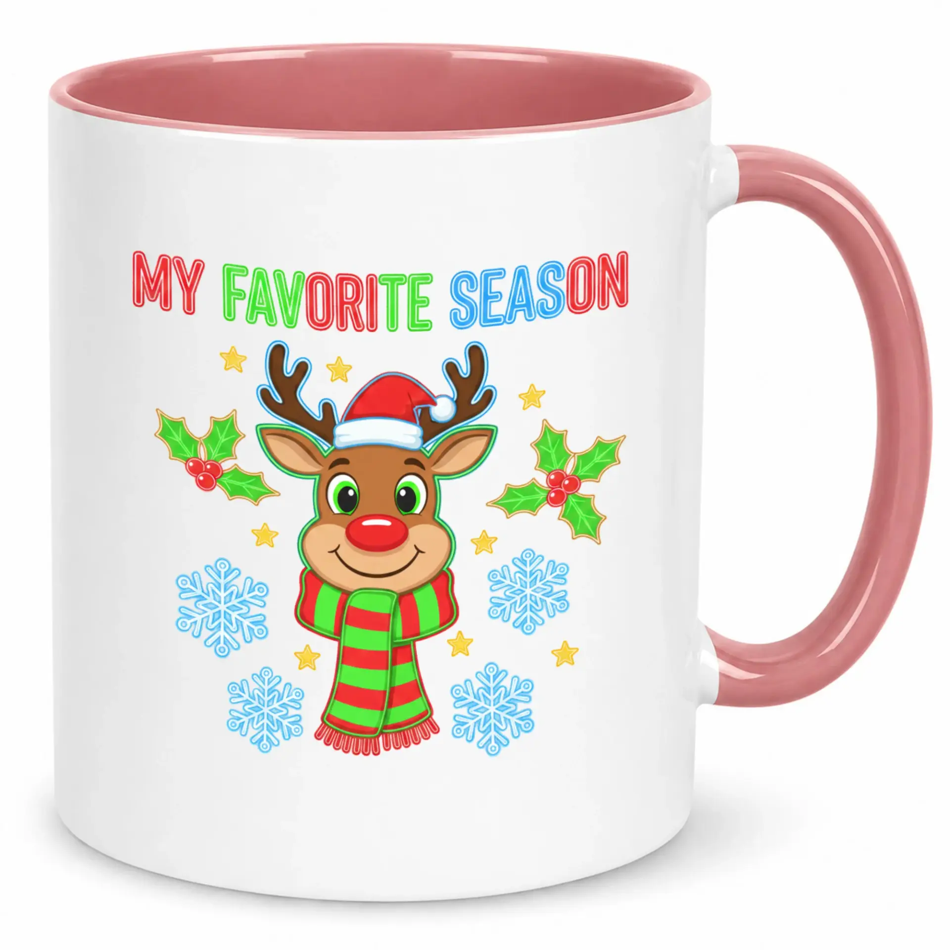 Funny Christmas Reindeer Ceramic Coffee Mug with "my Favorite Season" Design, Festive Winter Holiday Drinkware Gift for Home and Office