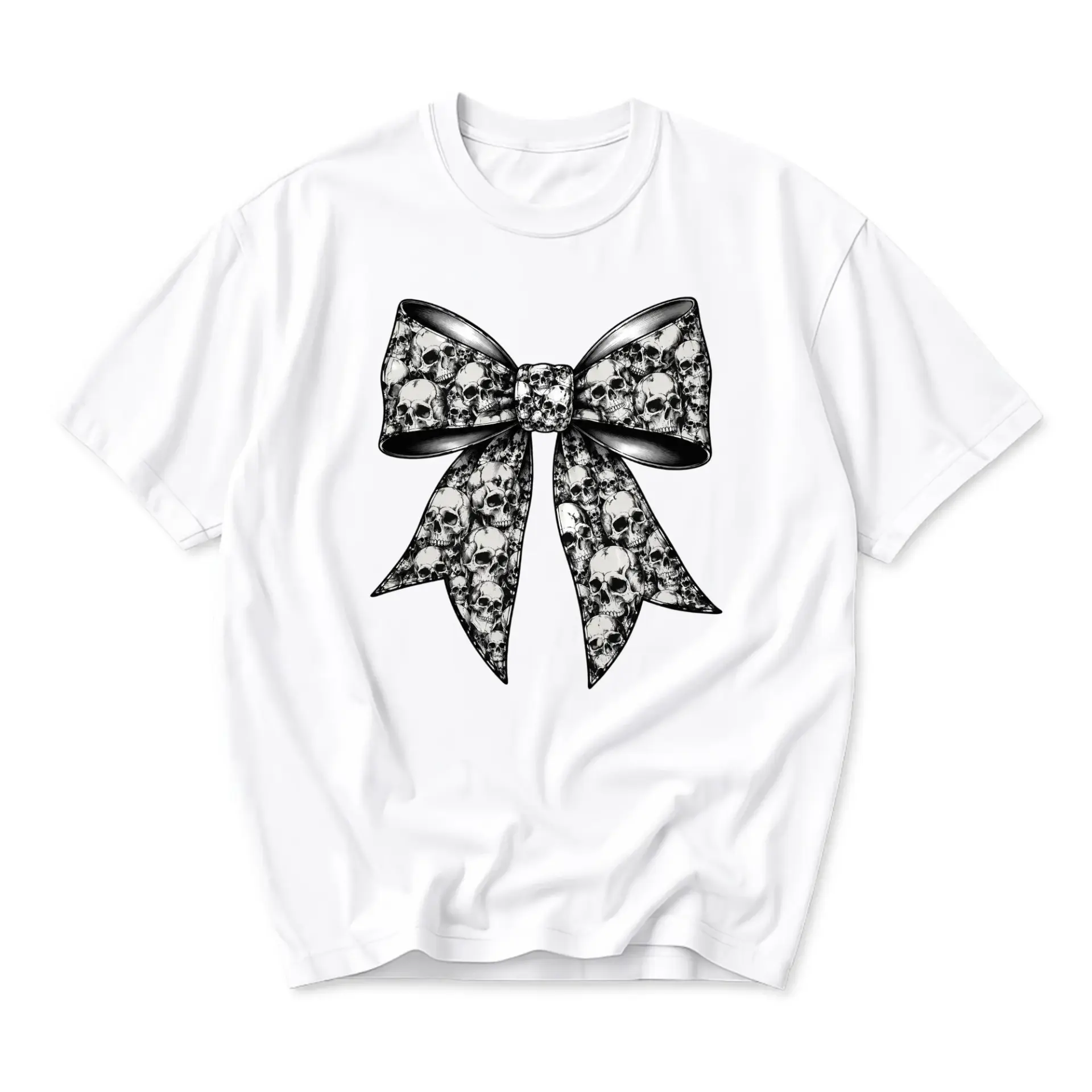Graphic Tee Skull Bow Print Unisex Crew Neck Shirt Casual Gothic Inspired Fashion Top for Everyday Comfortable Wear