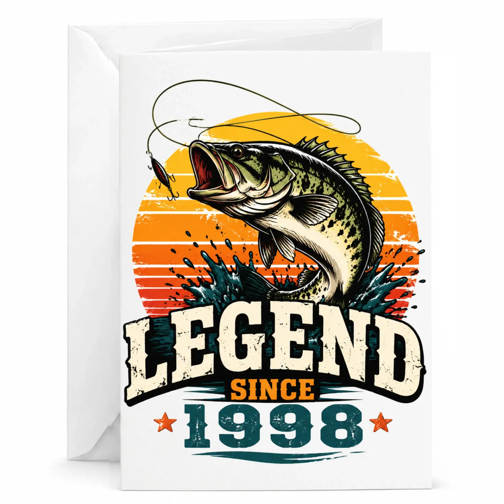 Birthday Card Legend Since 1998 Fishing Theme Graphic Greeting Card for Anglers and Outdoors Enthusiasts 5x7 Inches