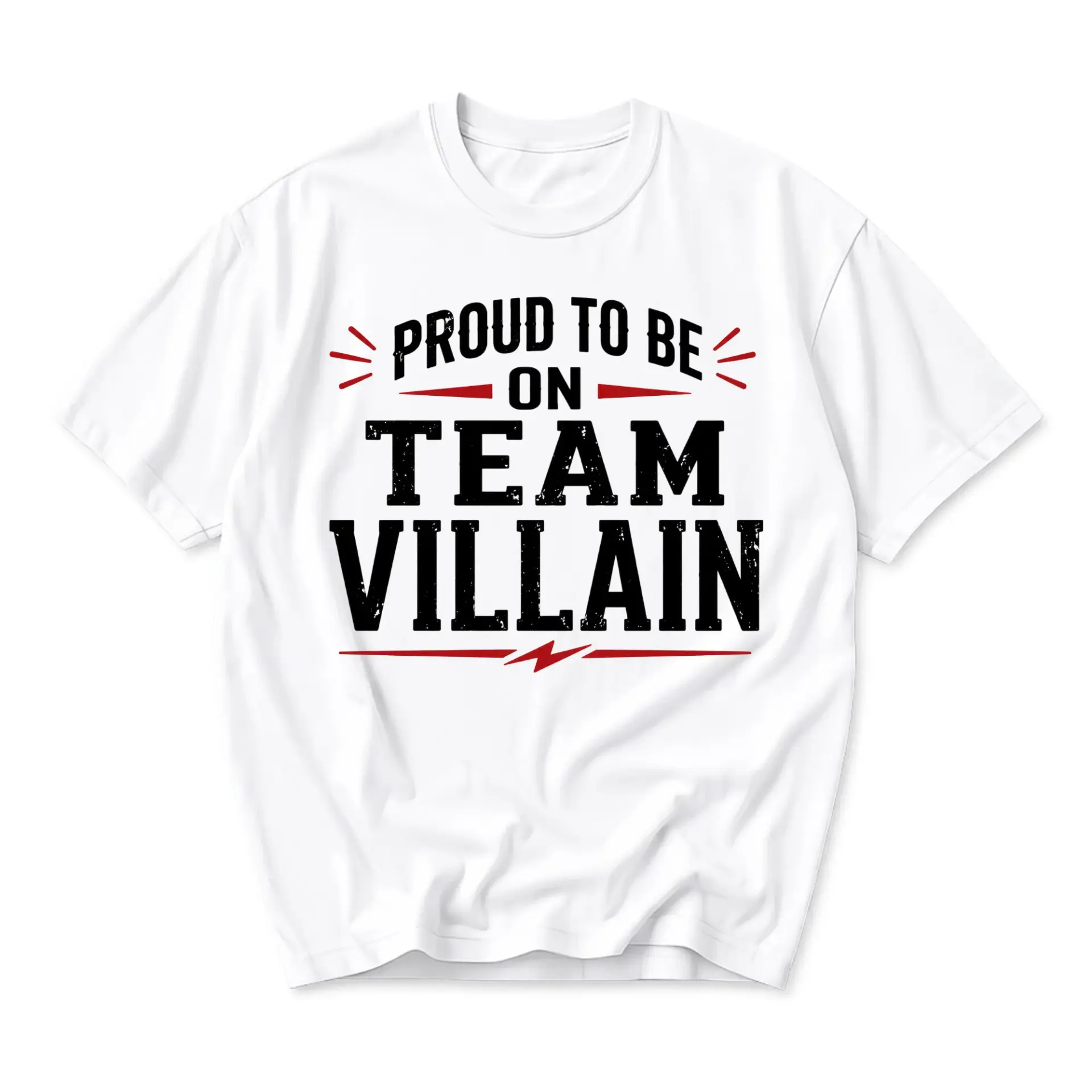 Funny Shirt Proud to Be on Team Villain Graphic Tee Unisex Crew Neck Casual Everyday Wear Soft Comfortable Cotton Top