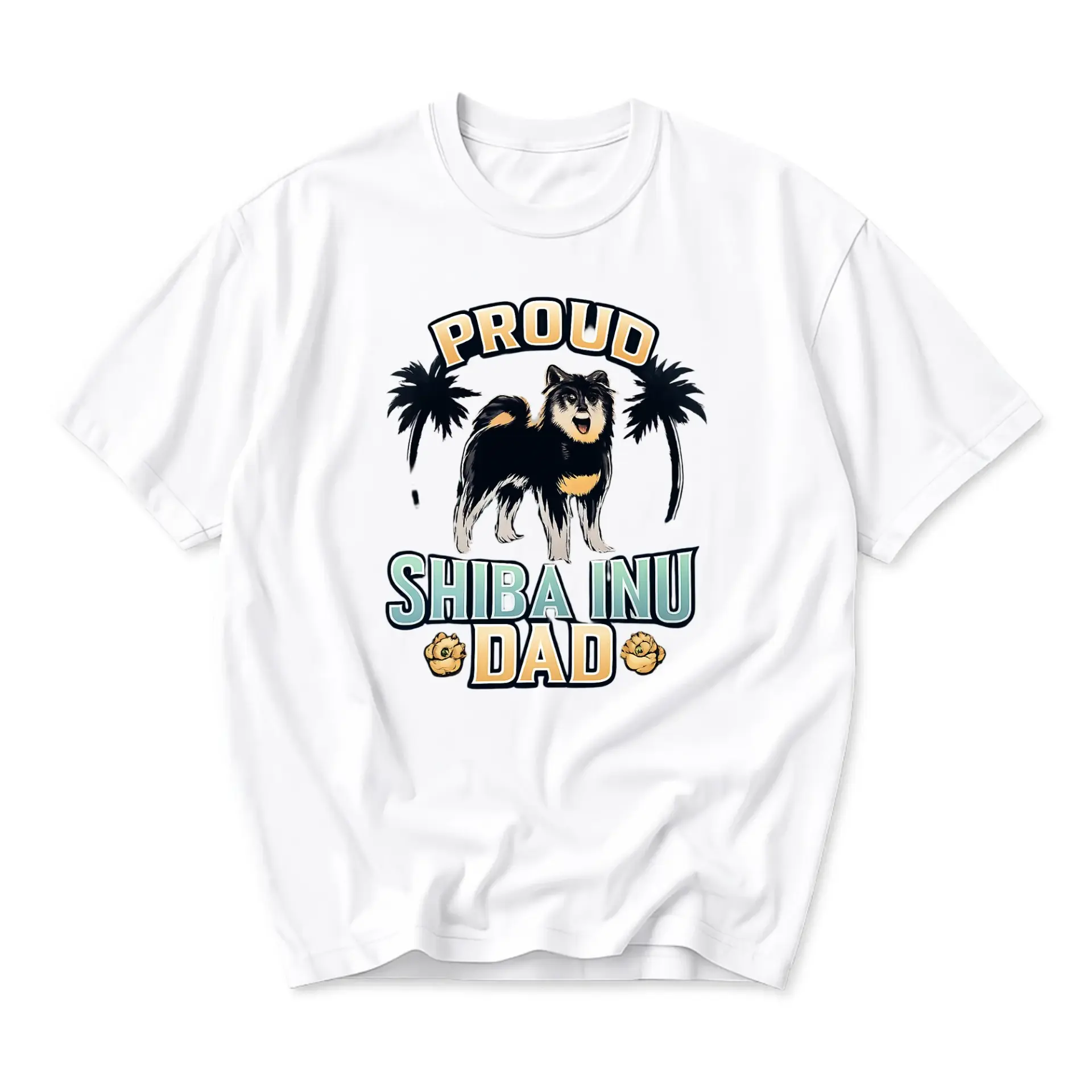 Graphic Tee Proud Shiba Inu Dad Tropical Style Unisex Crew Neck Casual
