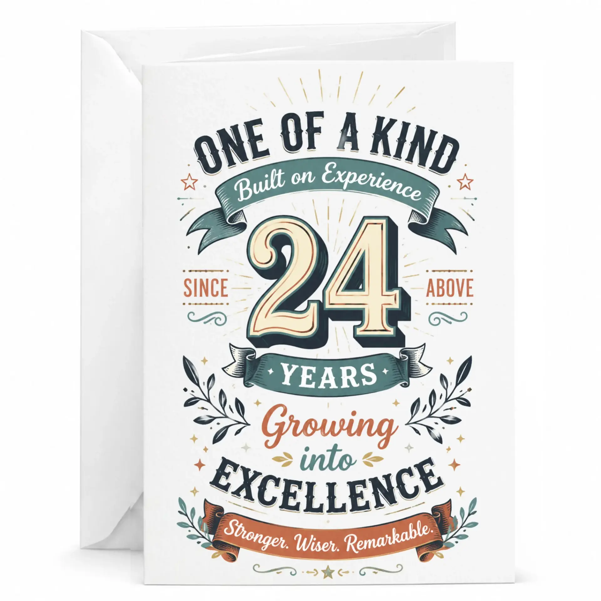 Birthday Card One of a Kind Built on Experience 24 Years Growing into Excellence Vintage Style Greeting Card