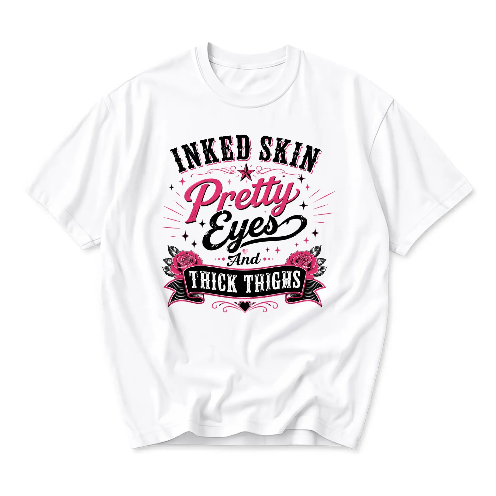 Graphic Tee Inked Skin Pretty Eyes and Thick Thighs Unisex Crew Neck Casual Everyday Statement Cotton Blend T-Shirt
