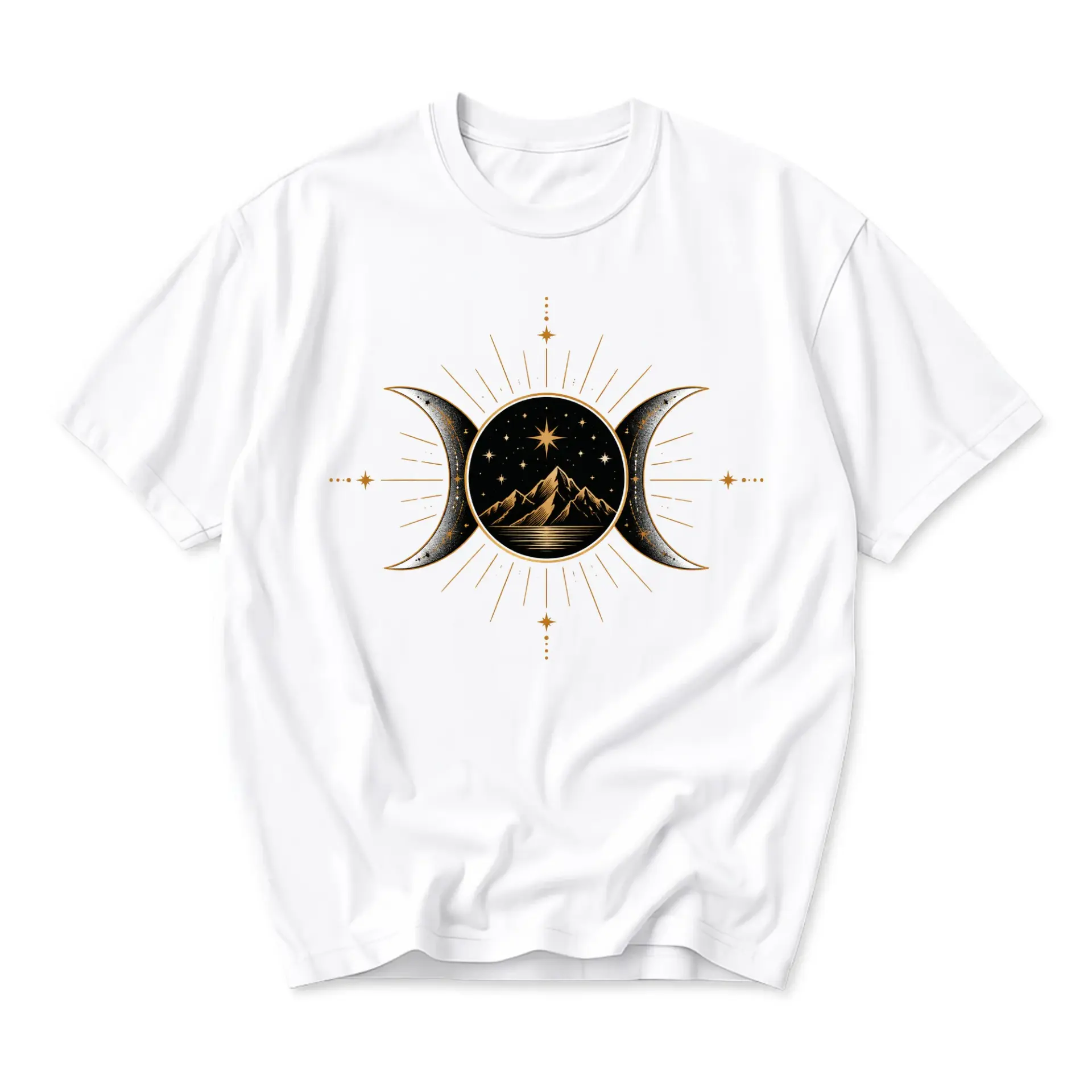 Graphic Tee Celestial Mountain Moon Design Unisex Crew Neck Short Sleeve Soft Casual Cotton Blend Apparel