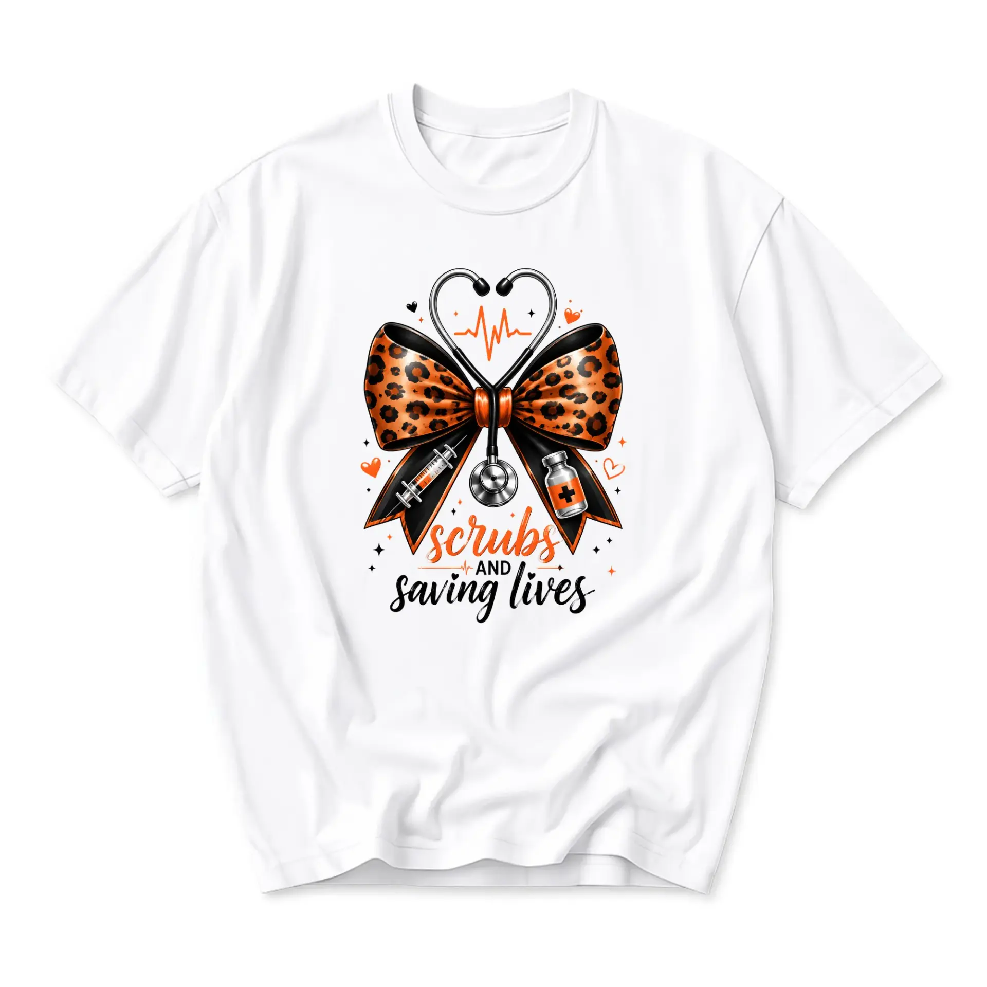Graphic Tee Scrubs and Saving Lives Medical Professional Print Casual Unisex Crew Neck Comfortable Everyday T-Shirt