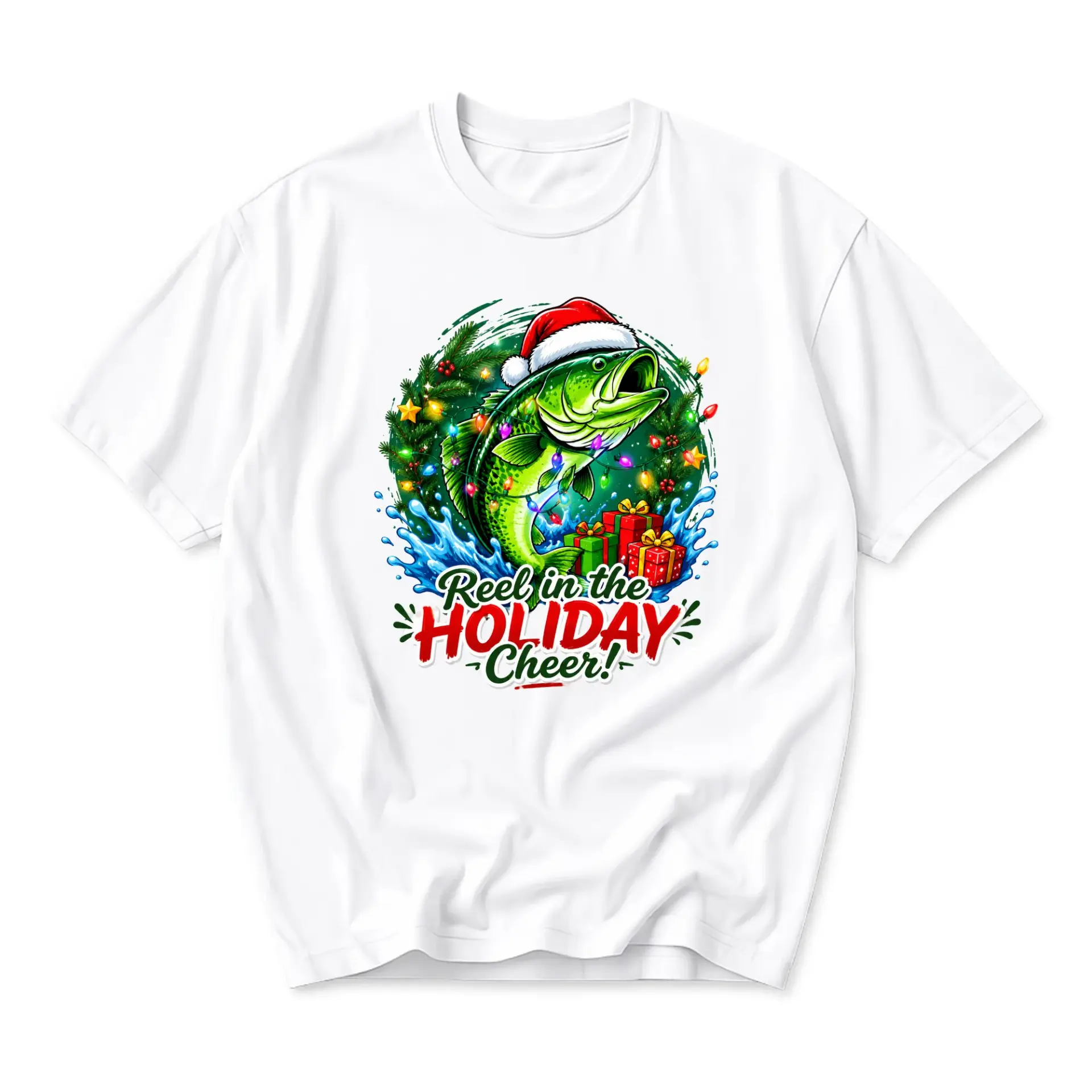 Funny Shirt Reel in the Holiday Cheer Fishing Christmas Graphic Tee Unisex