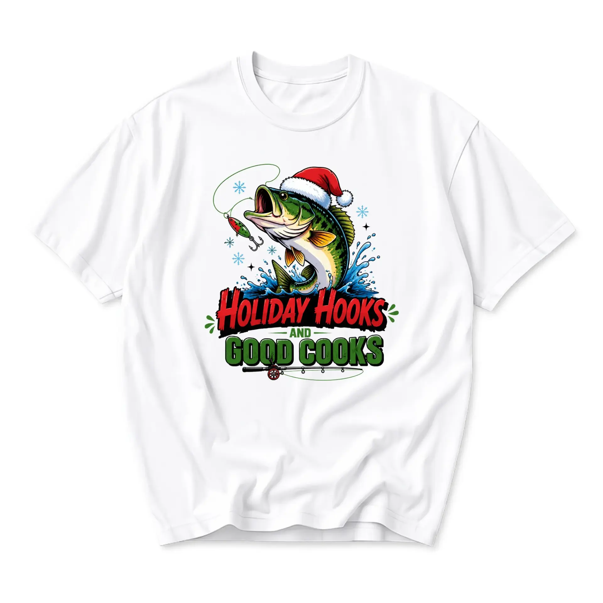 Funny Shirt Holiday Hooks and Good Cooks Fishing Graphic Tee Unisex Short