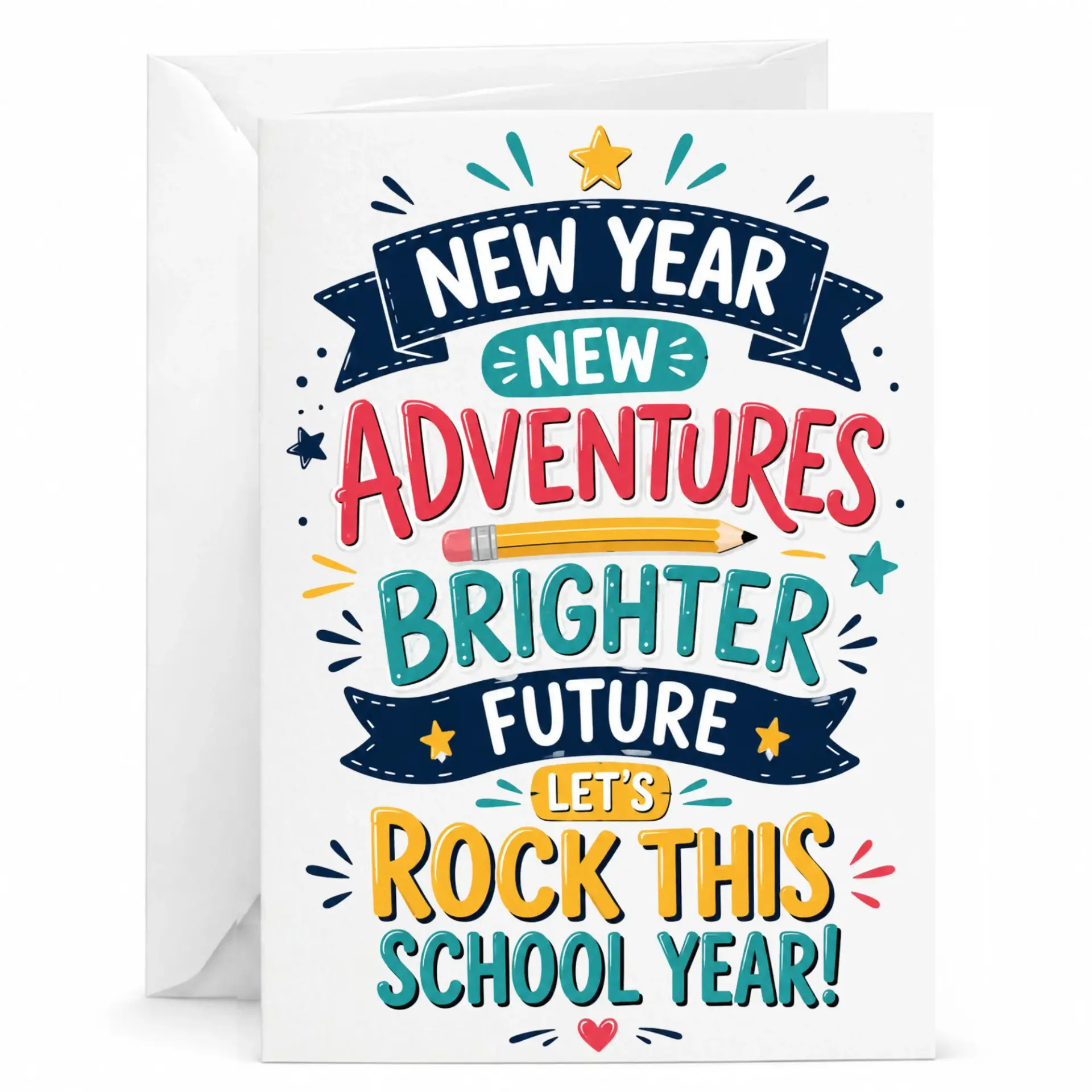 New Year Greeting Card Brighter Future Rock This School Inspirational Motivational Stationery