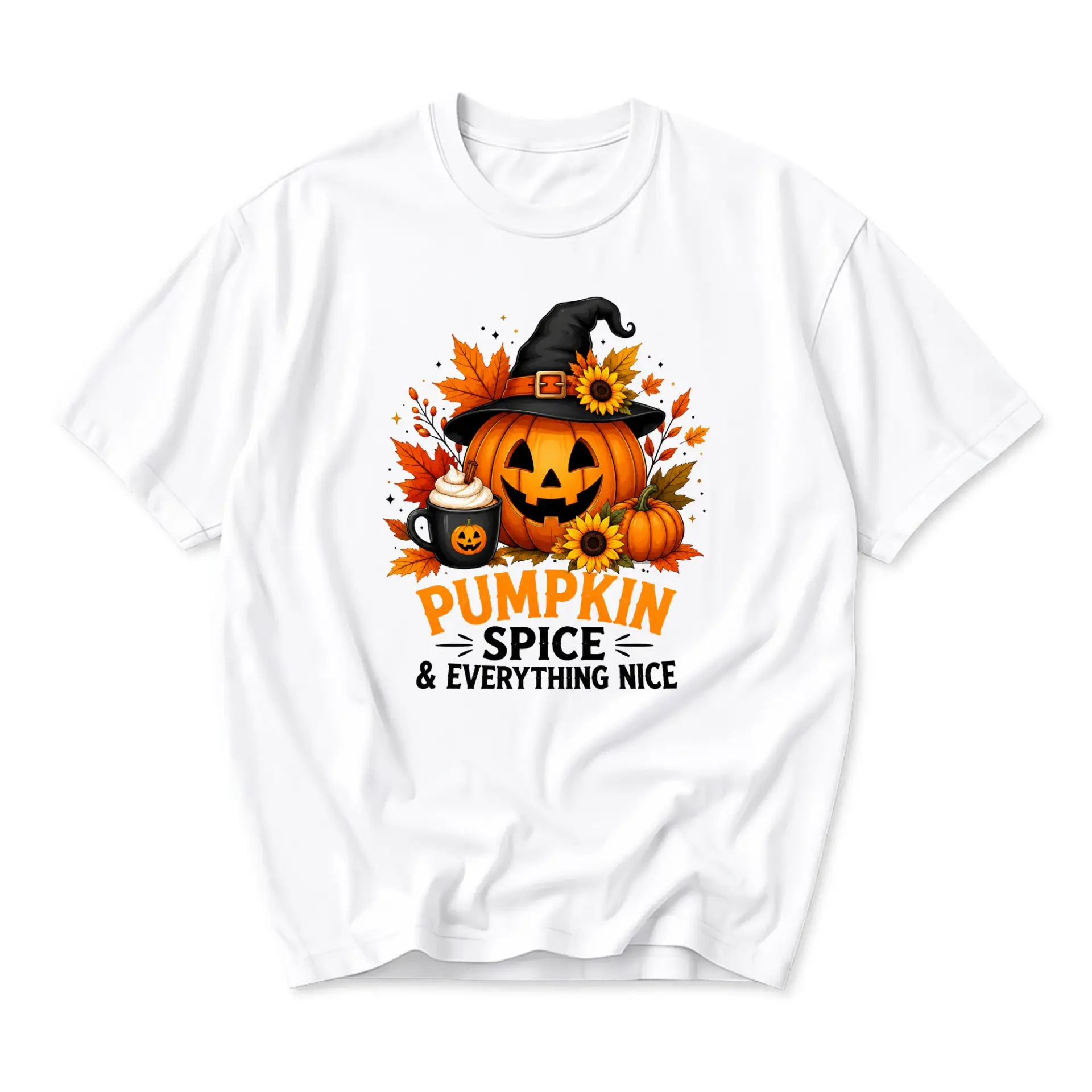 Graphic Tee Pumpkin Spice and Everything Nice Fall Seasonal Unisex Crew Neck Short Sleeve Cotton Blend Casual Shirt
