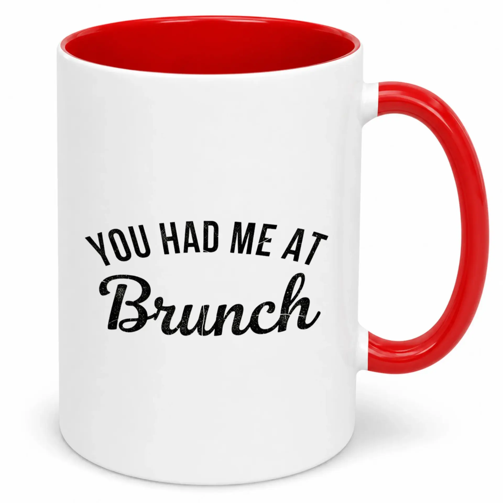 Funny Coffee Mug with 'you Had Me at Brunch' Slogan, Humorous Ceramic Drinkware, Ideal for Breakfast & Lunch Enthusiasts, White with Red Accent
