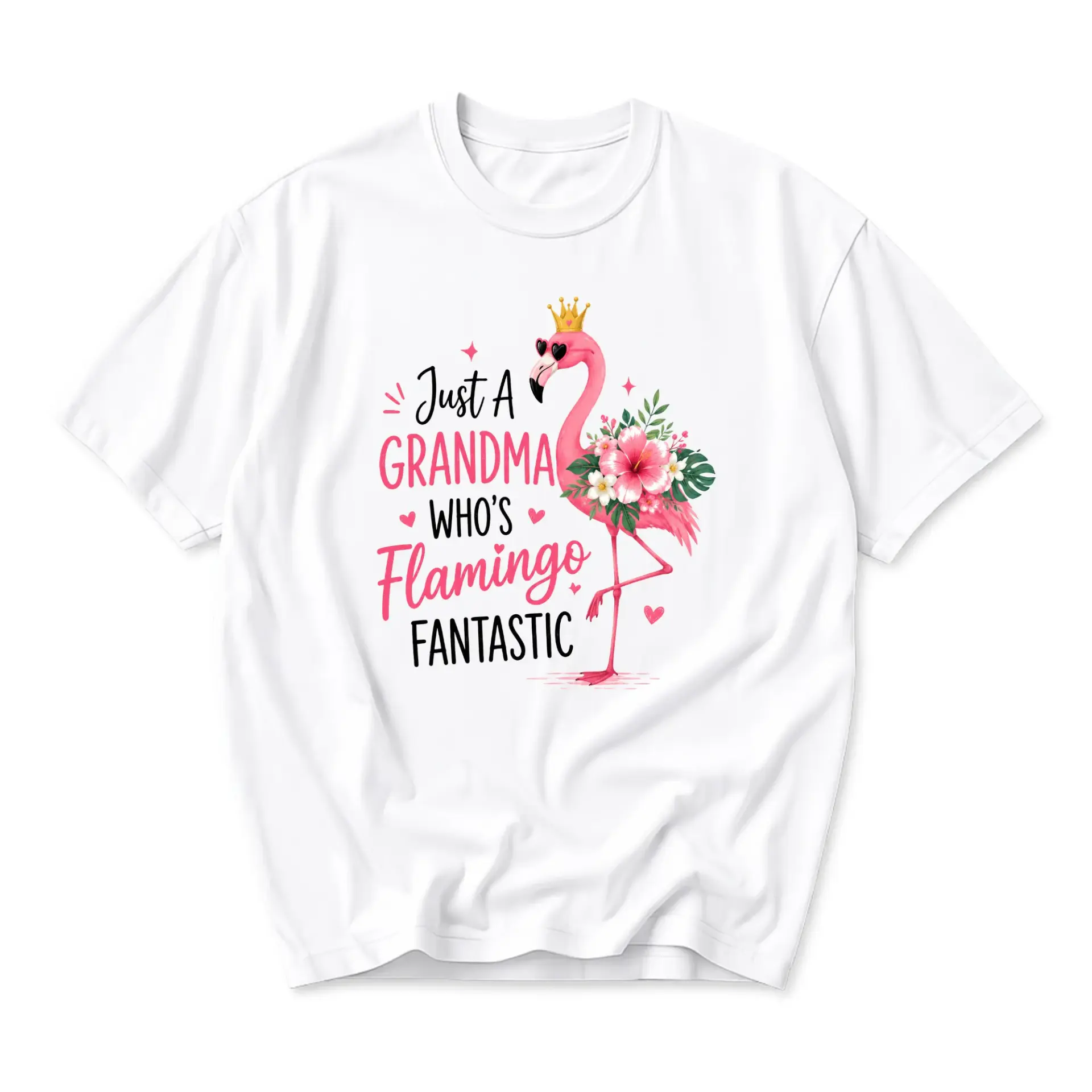 Graphic Tee Unisex Crew Neck Shirt Just a Grandma Who Is Flamingo Fantastic Cute Tropical Bird Art Casual Summer Top
