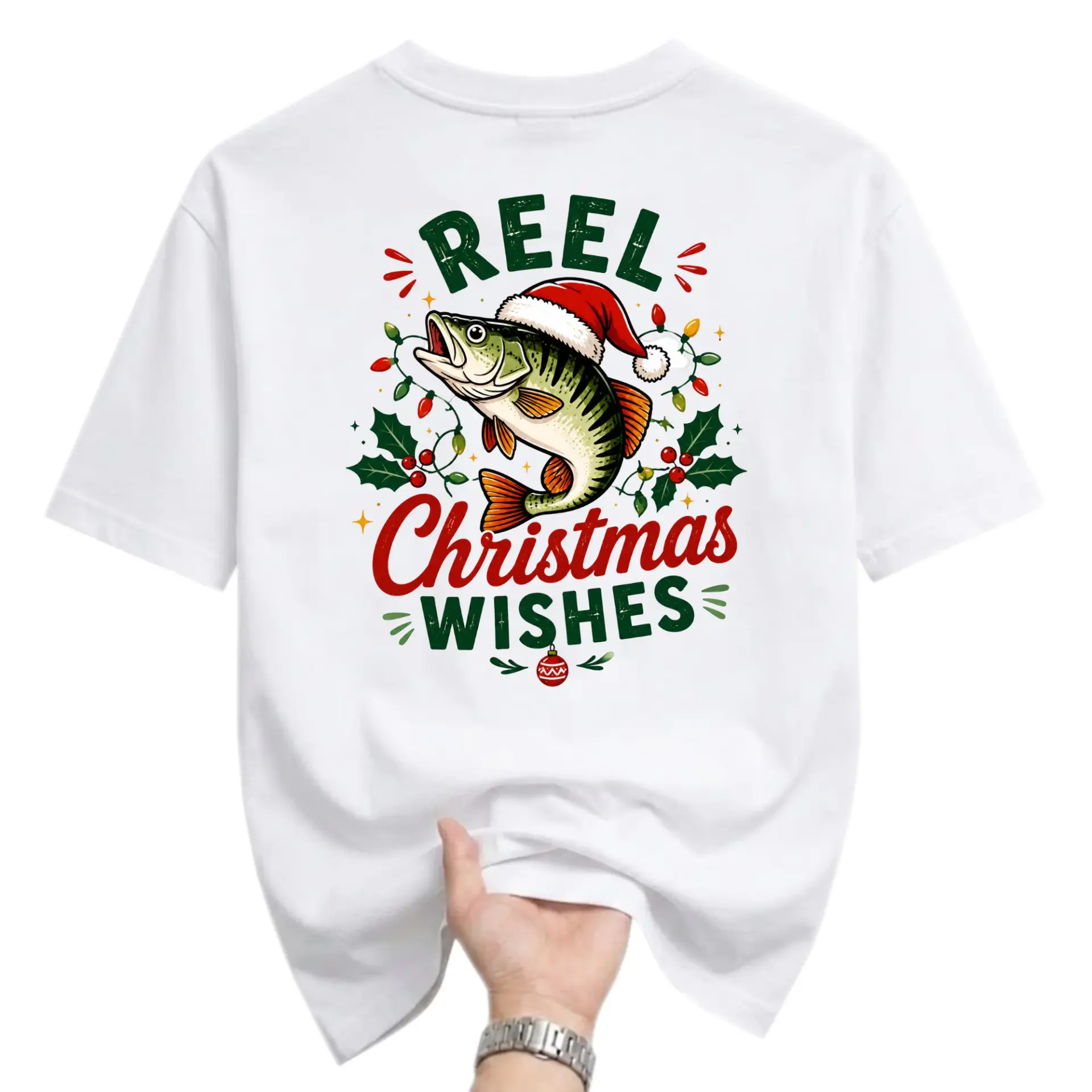 Funny Shirt Reel Christmas Wishes Graphic Tee Fisherman Holiday Gift Unisex