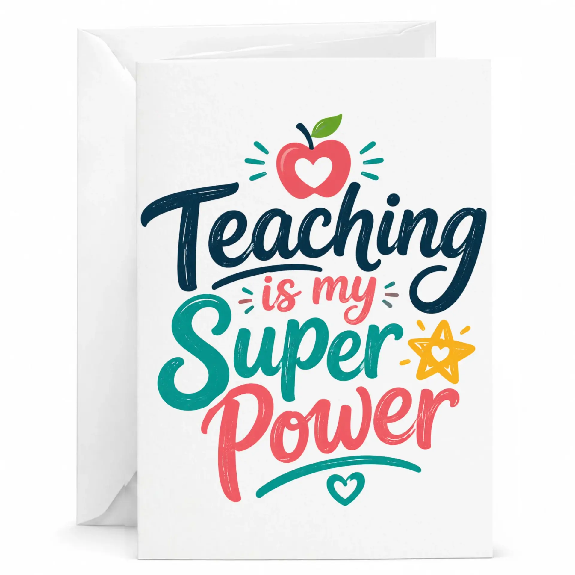 Teaching Is My Super Greeting Card for Professionals Motivational Appreciation Note in Vibrant Multi Color Design