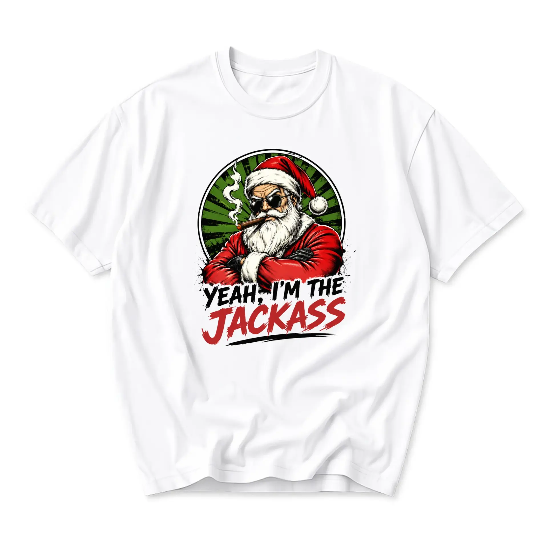 Funny Shirt Unisex Graphic Printed T-Shirt Featuring Santa Claus Smoking Cigar Humor Graphic for Casual Everyday Wear