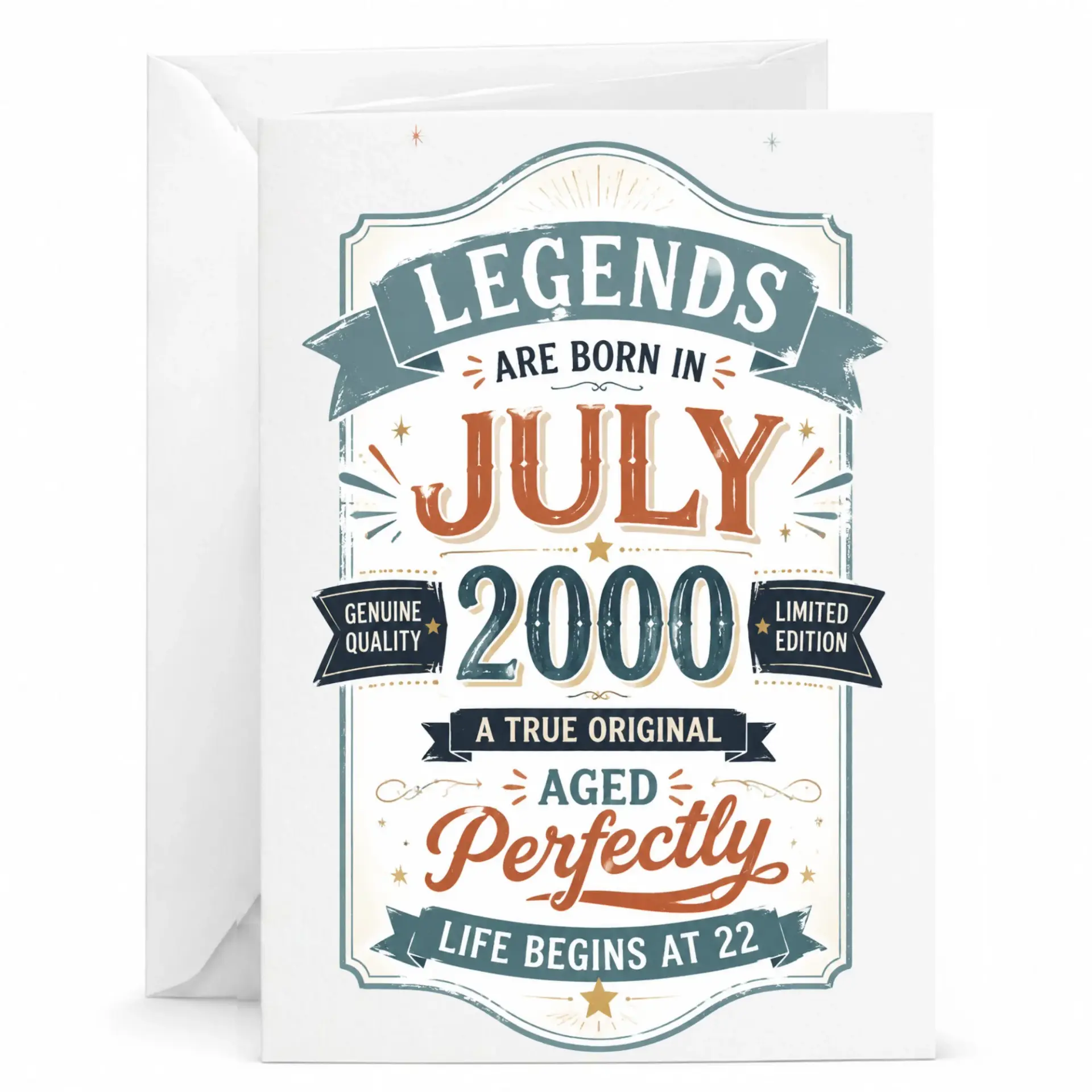 Birthday Card Legends Are Born in July 2000 Vintage Style Greeting Card for Milestone Birthday Celebration
