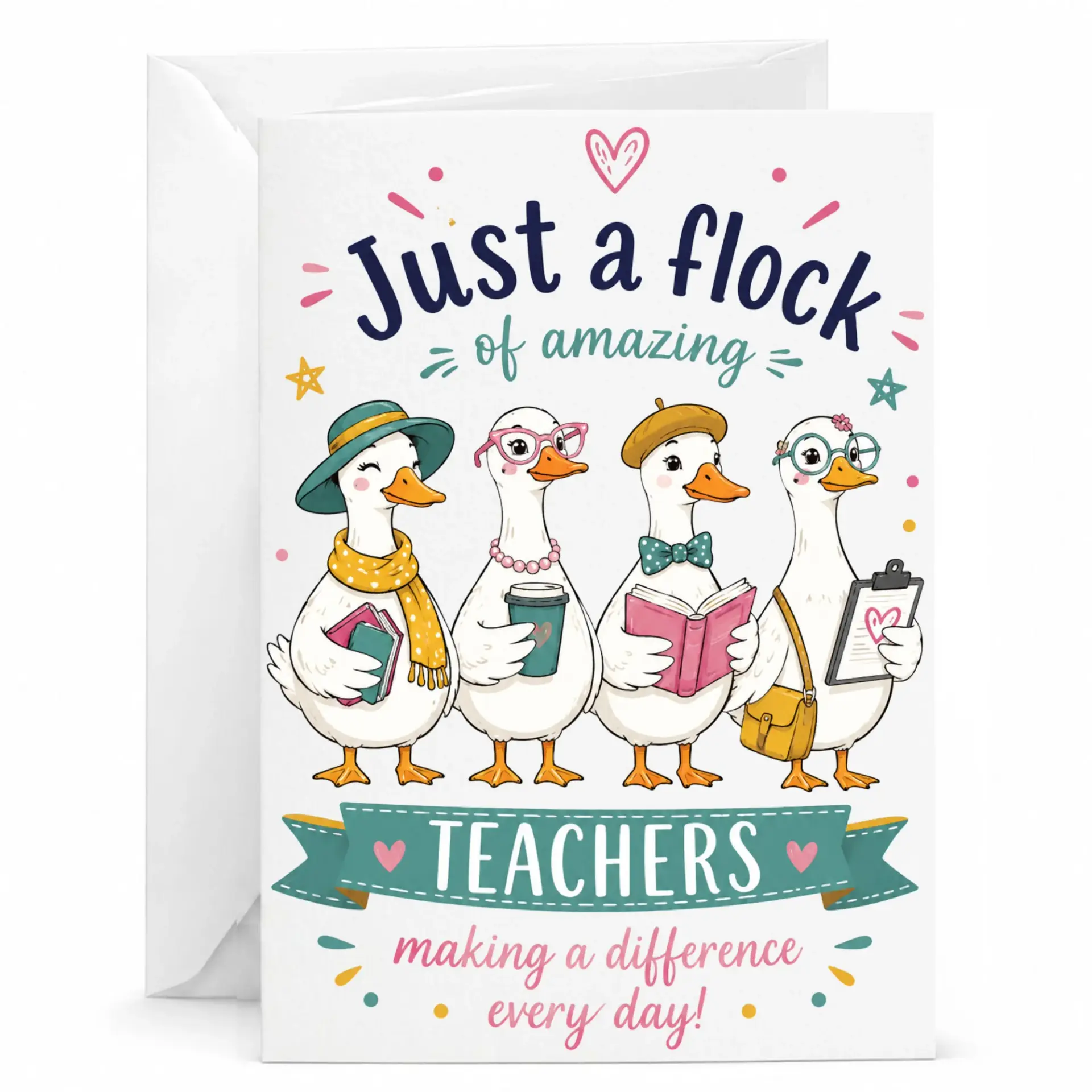 Funny Appreciation Greeting Card Just a Flock of Teachers Making a Difference Illustration Stationery