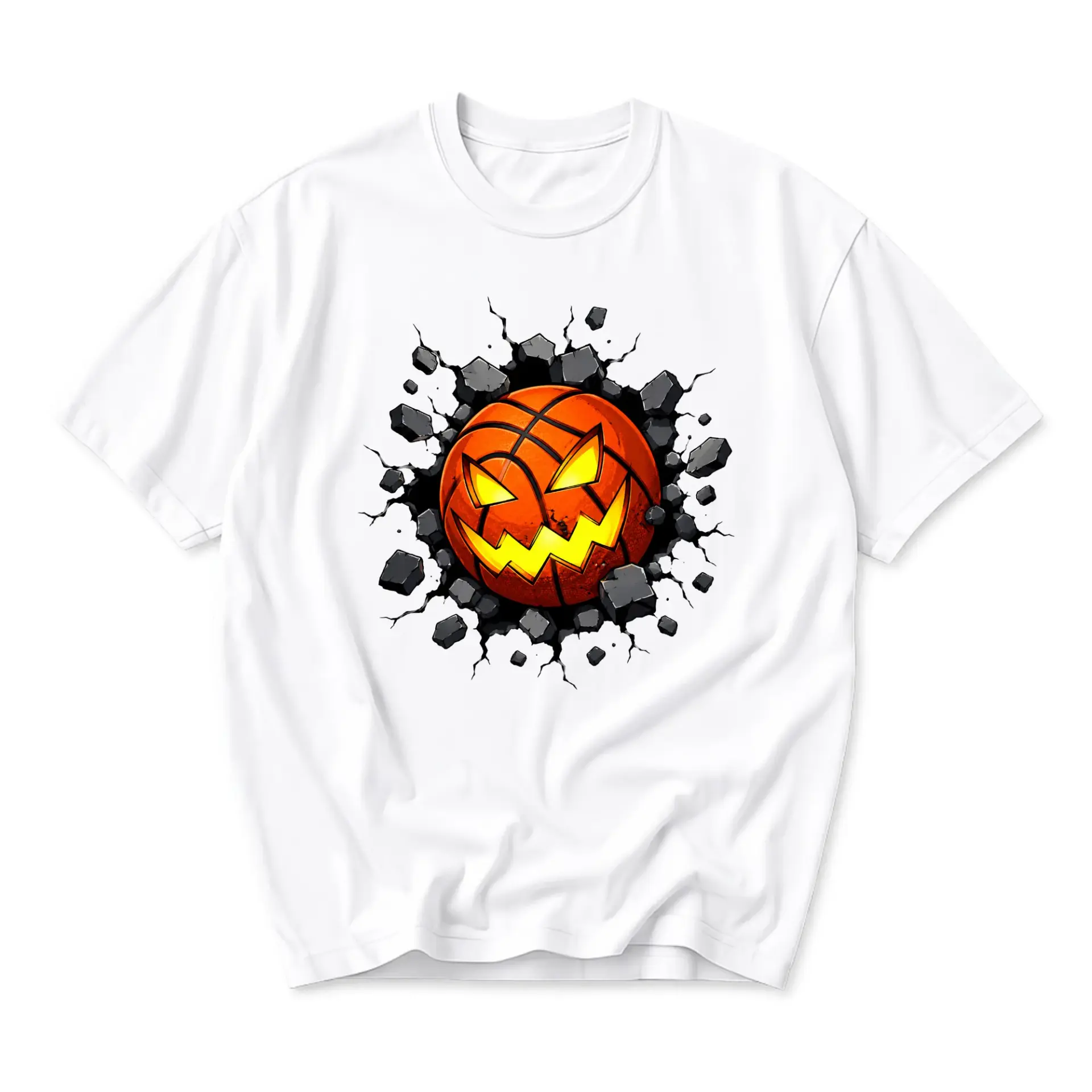 Graphic Tee Basketball Jack O Lantern Shirt Unisex Crew Neck Sporty Halloween Print Short Sleeve Casual Cotton Top