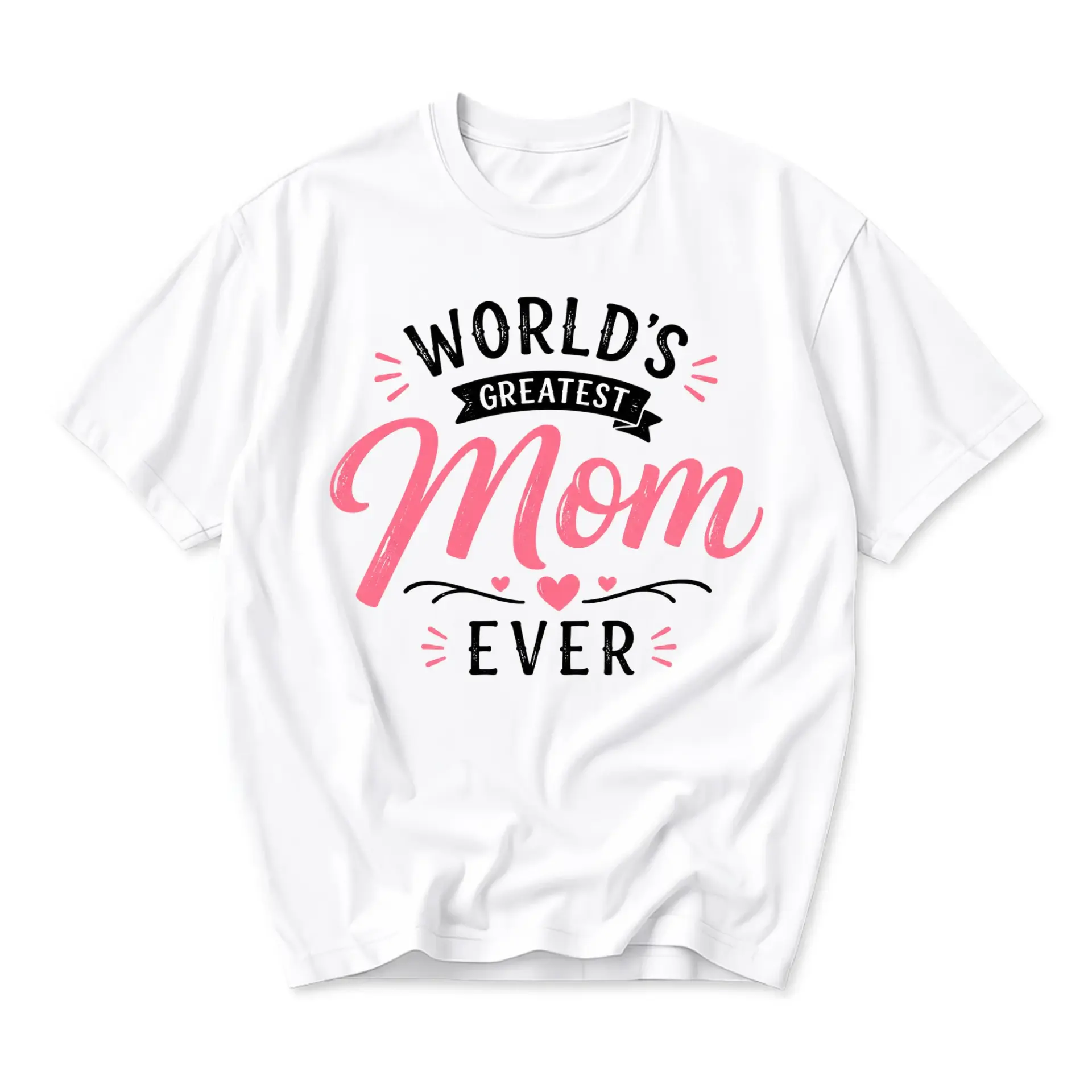 Graphic Tee World's Greatest Mom Ever Design Unisex Casual Cotton Crew Neck Short Sleeve Shirt for Everyday Wear