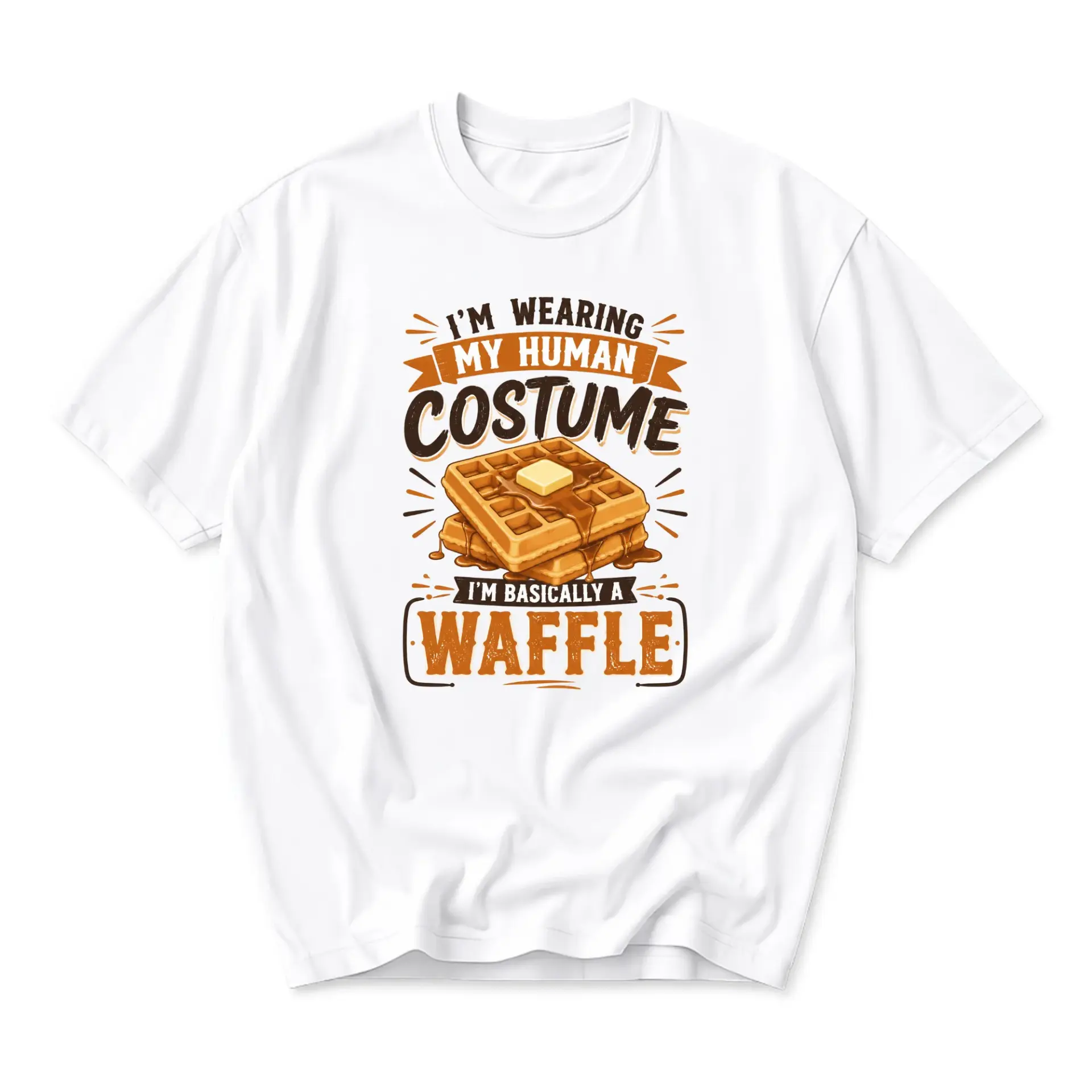 Funny Shirt I Am Wearing My Human Costume I Am Basically a Waffle Graphic Printed Unisex Crew Neck Casual Tee