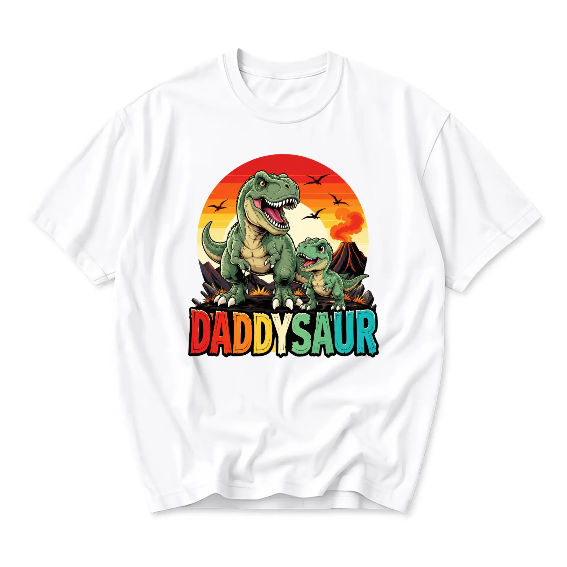 Funny Shirt Daddysaur Graphic Tee Unisex Crew Neck T-Shirt Dinosaur Print Apparel for Casual Everyday Wear White