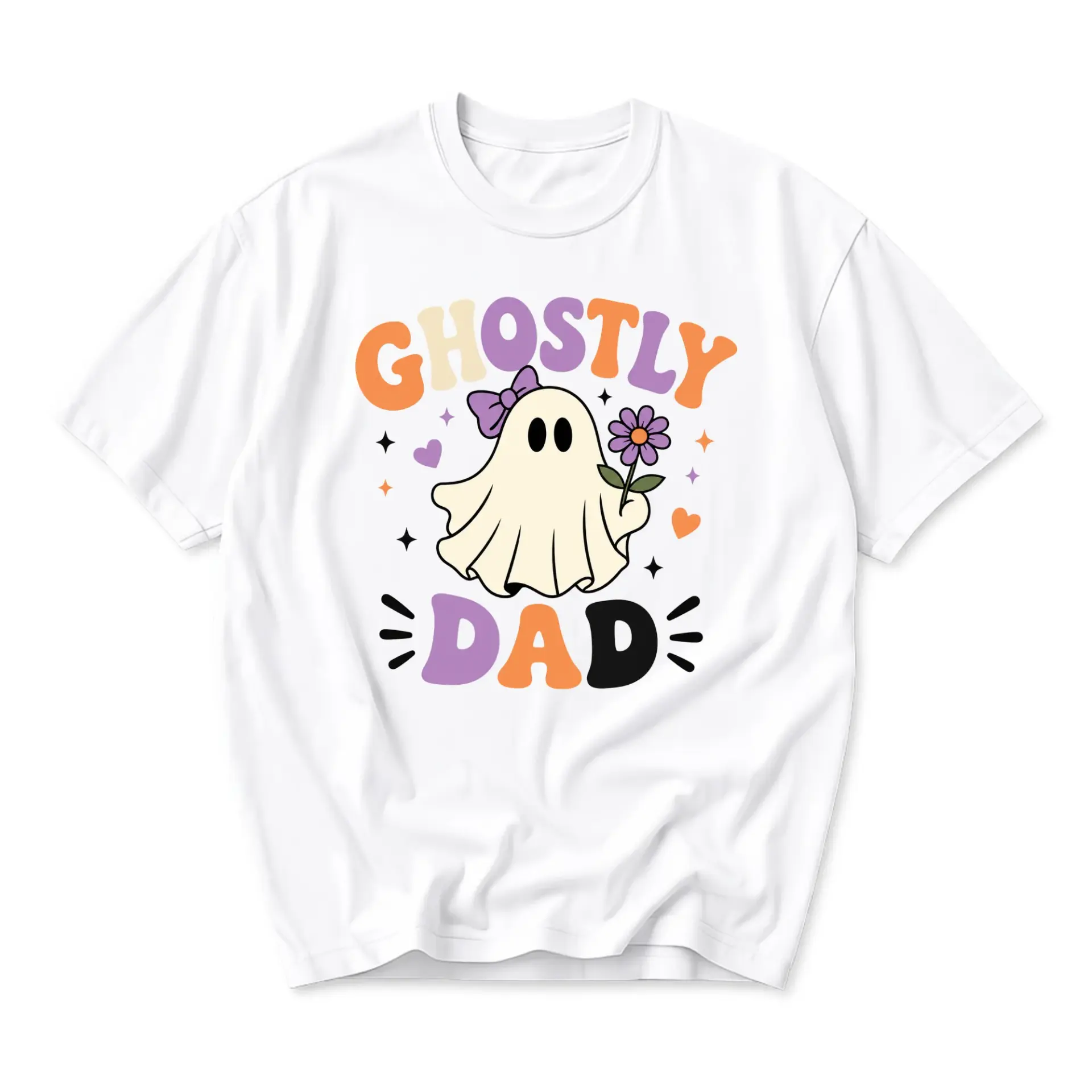 Graphic Tee Ghostly Dad Shirt Trendy Retro Fall Aesthetic Unisex Crew Neck Short Sleeve Casual Cotton Blend Top