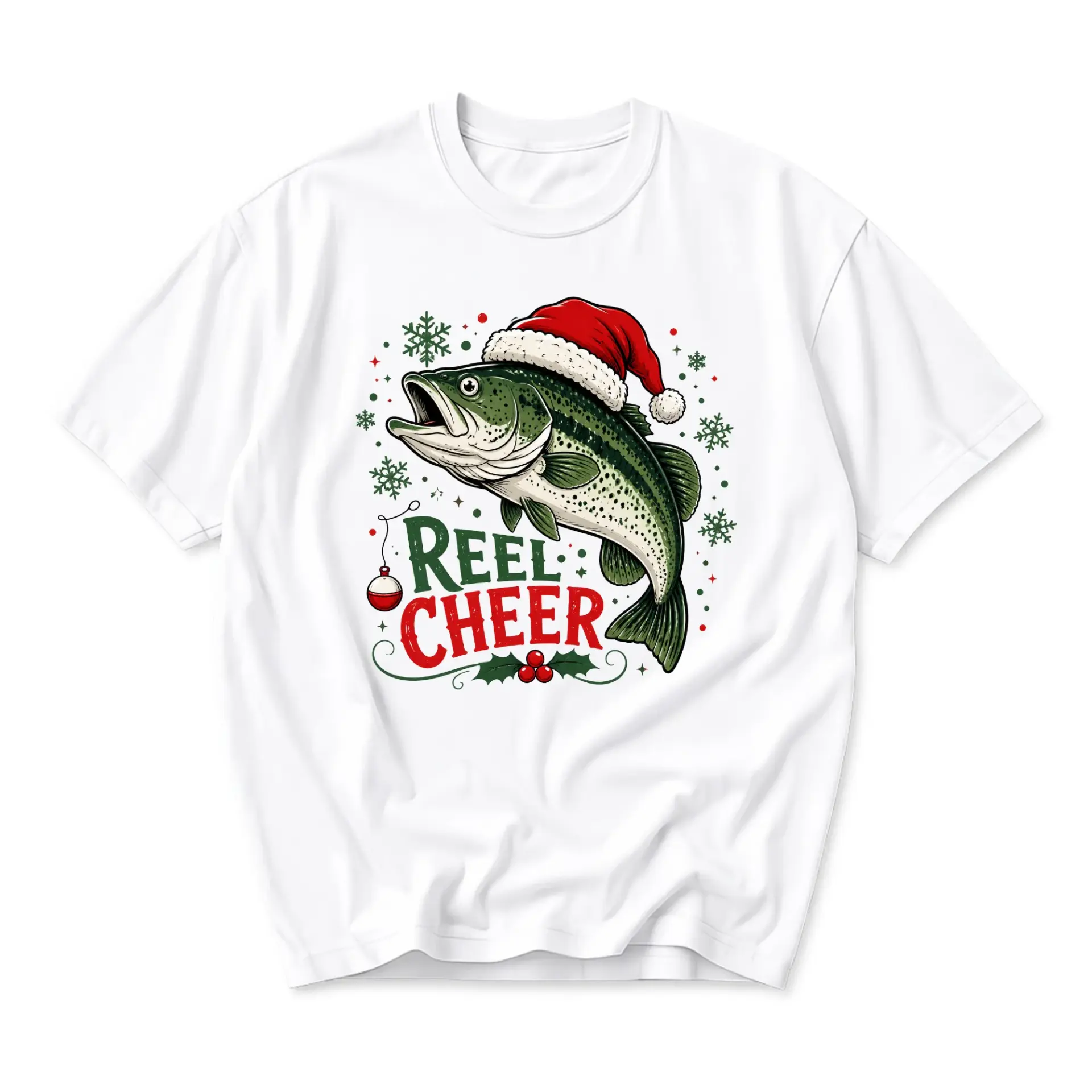 Graphic Tee Reel Cheer Christmas Fishing Shirt Unisex Crew Neck Short