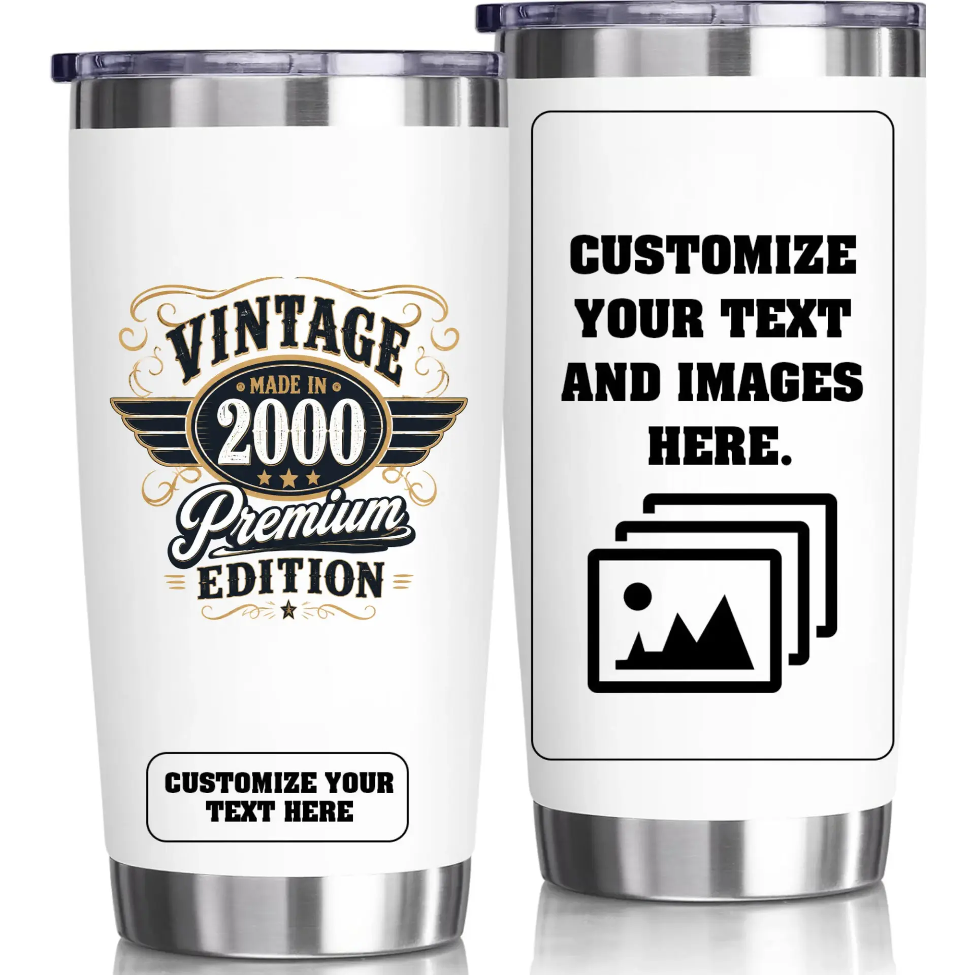 Stainless Steel Tumbler 20oz Custom Birthday Gift Idea Vintage Design Double Wall Vacuum Insulated Travel Coffee Mug