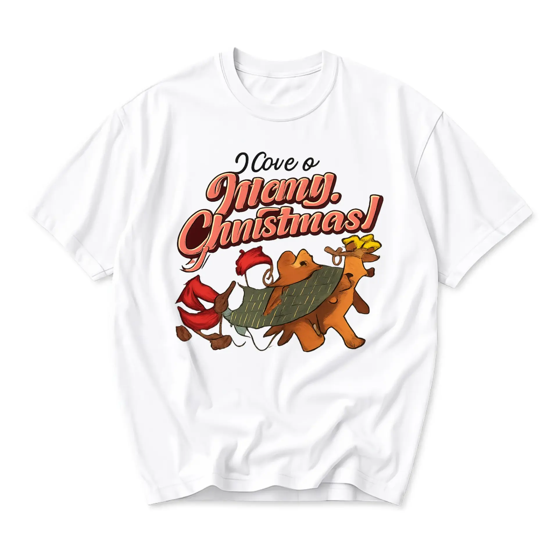 Funny Shirt I Cove O Mimy Ghristmas Graphic Print Unisex Crew Neck Casual Everyday Short Sleeve Cotton Apparel White