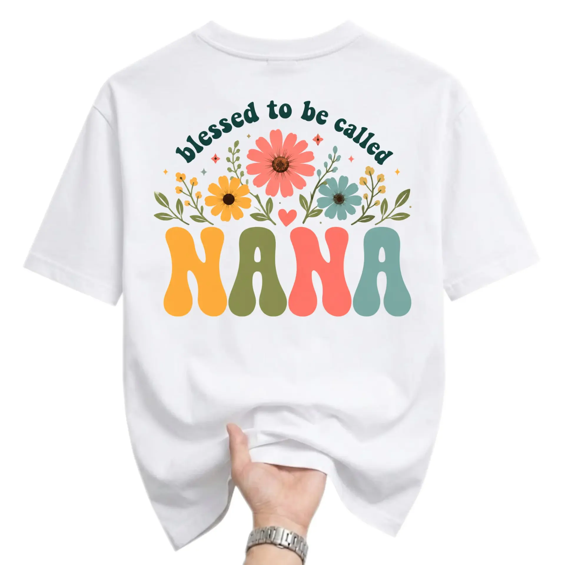Graphic Tee Blessed to Be Called Nana Floral Print Unisex Casual Crew Neck