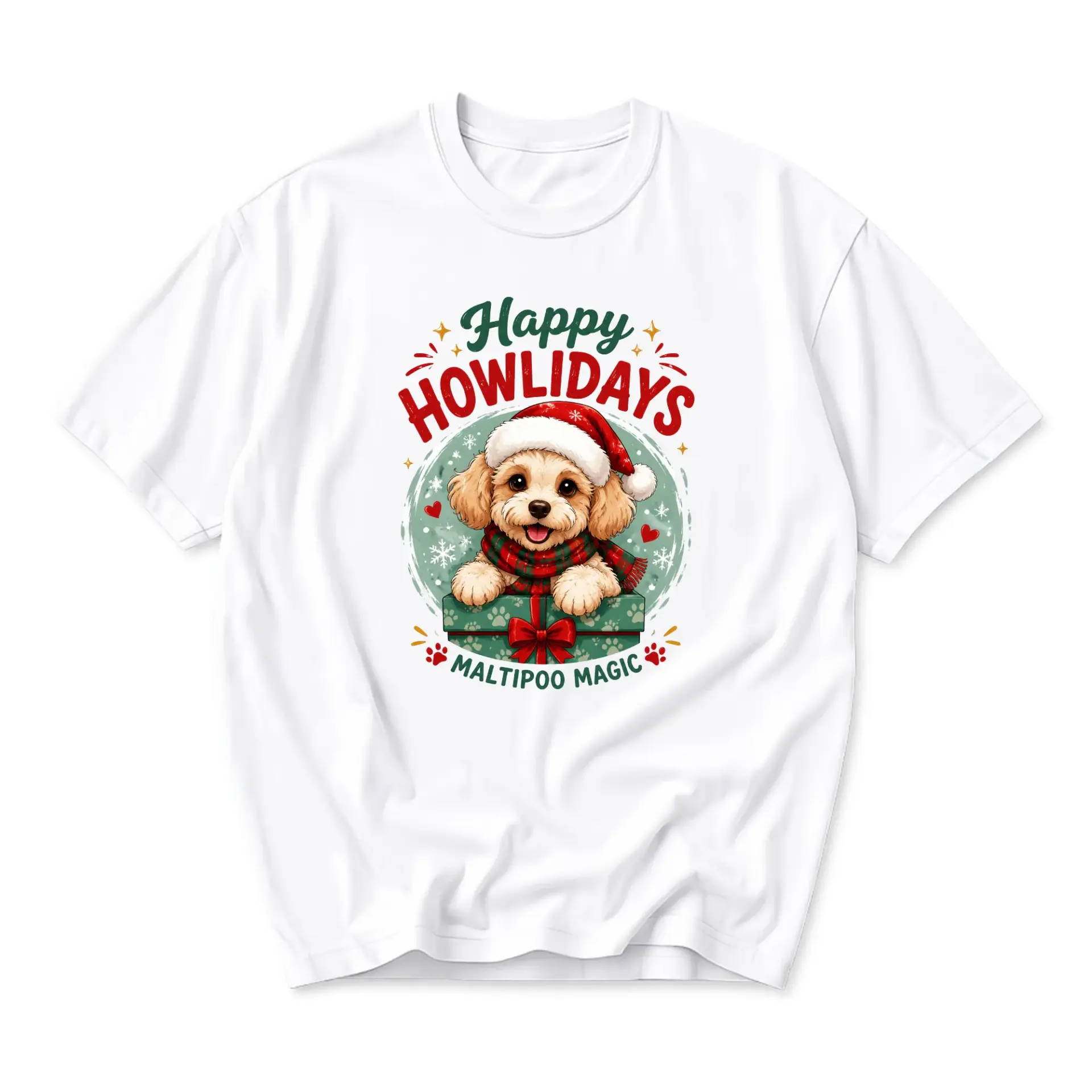Graphic Tee Happy Howlidays Maltipoo Magic Unisex Cotton Crew Neck Short