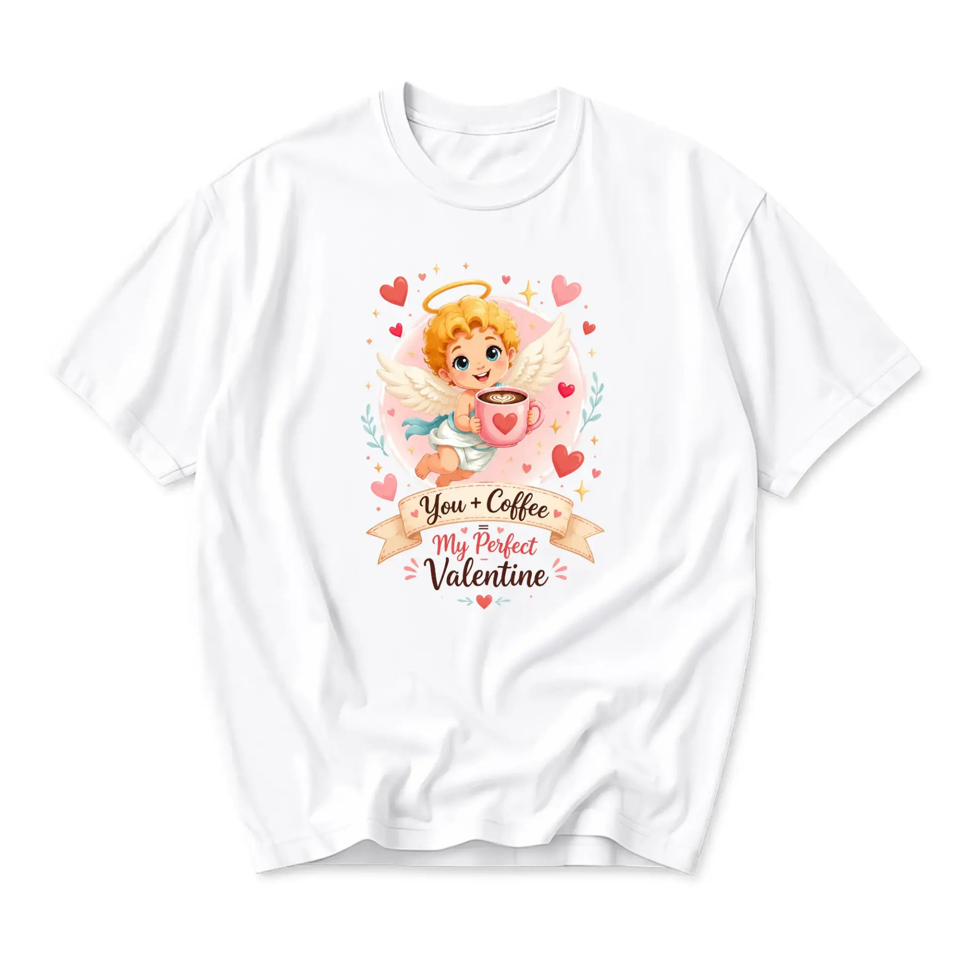 Funny Shirt You Plus Coffee My Perfect Valentine Graphic Print Unisex Crew Neck Tee for Casual Wear and Gift Giving